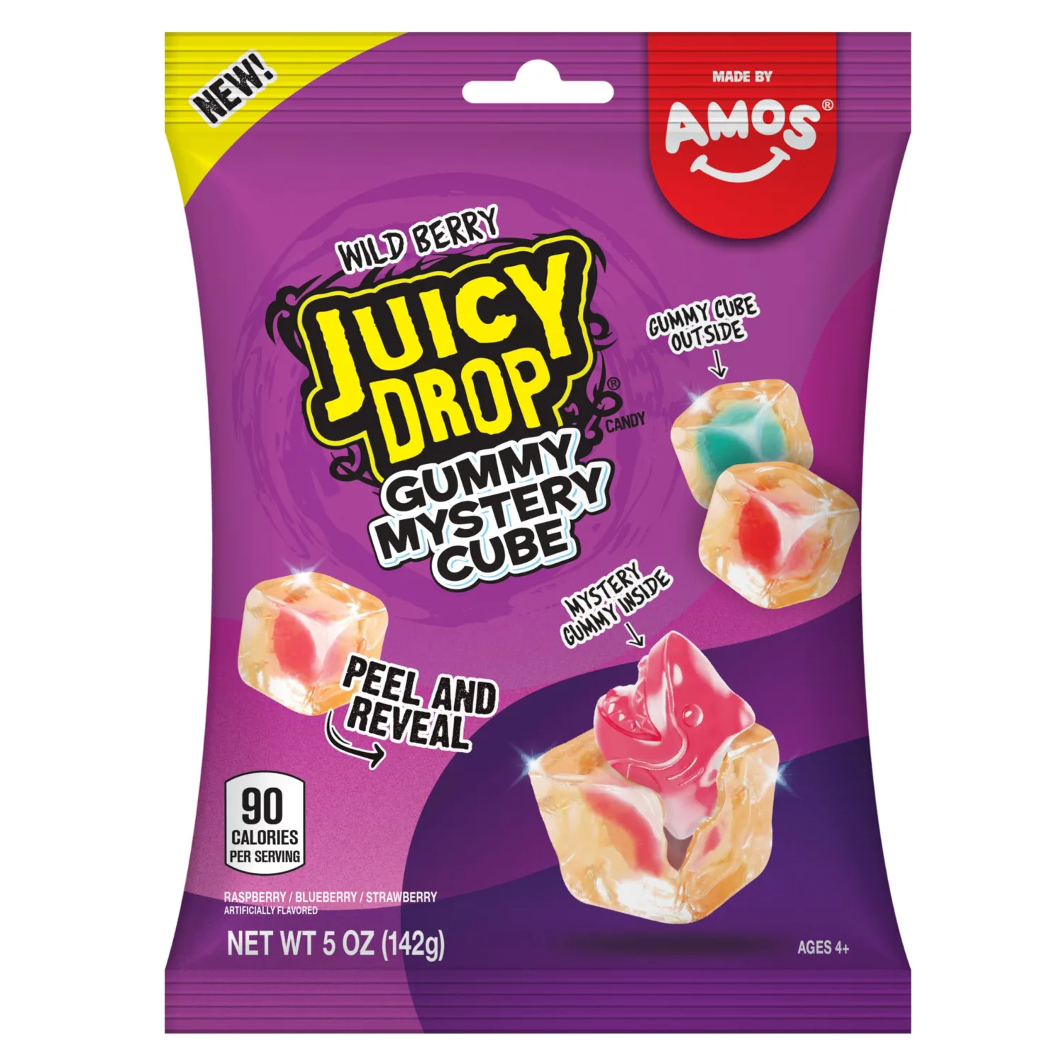 NEW Juicy Drop Mystery Gummy Candy Cubes in Wild Berry Flavor, 5oz, Peelable Strawberry Gummy Cube with Mystery Animal Inside, Fruity Flavors, Interactive 2-in-1 Treat, Sweets, Fun Candy & Kids Prizes