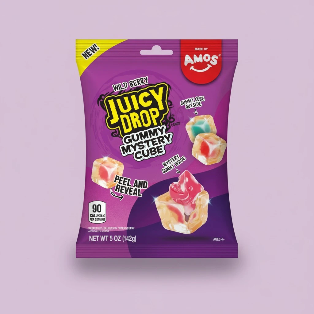 NEW Juicy Drop Mystery Gummy Candy Cubes in Wild Berry Flavor, 5oz, Peelable Strawberry Gummy Cube with Mystery Animal Inside, Fruity Flavors, Interactive 2-in-1 Treat, Sweets, Fun Candy & Kids Prizes