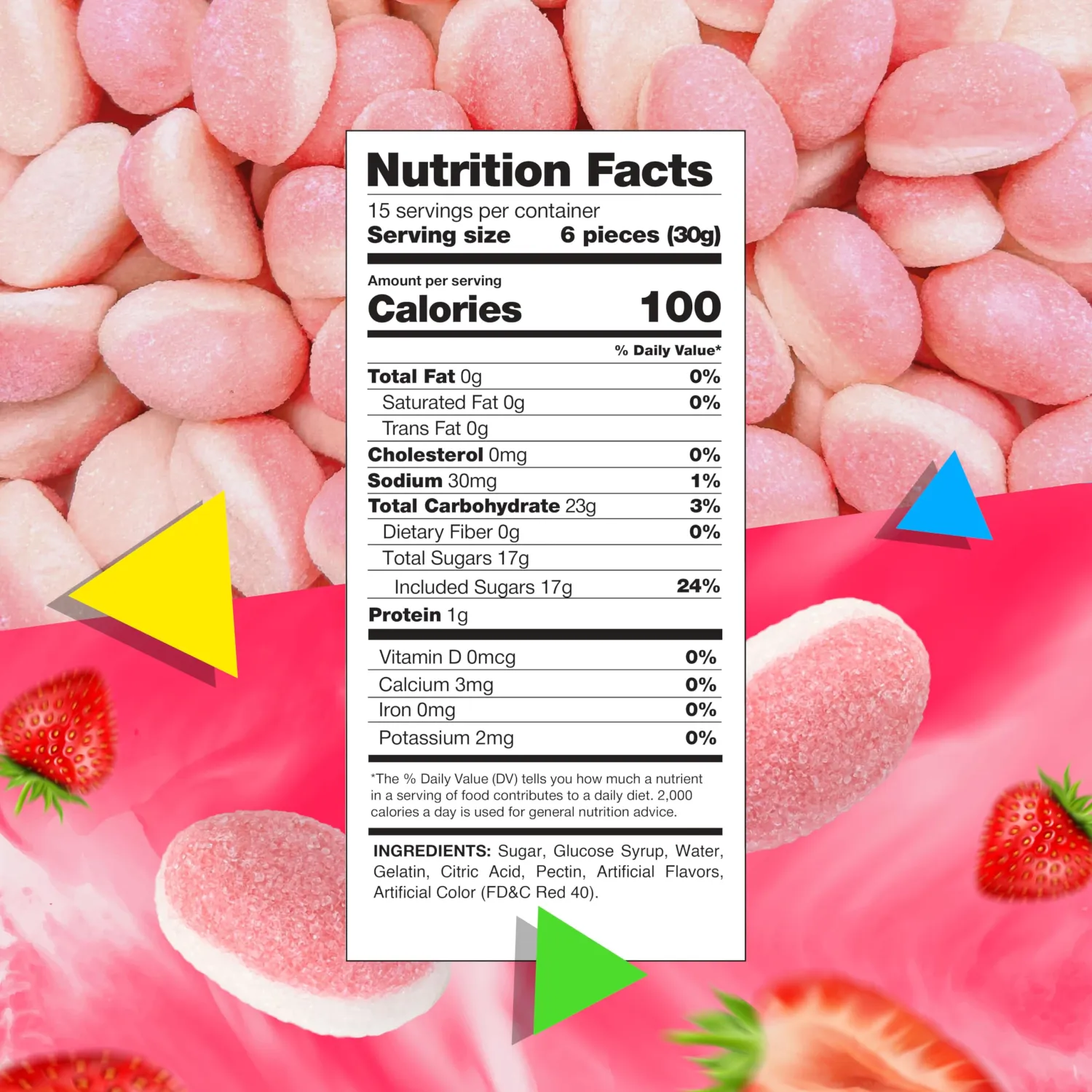 Strawberry Drops Puffy Gummies | 1 Pound Bag | Soft Candy | Chewy Pink Treats