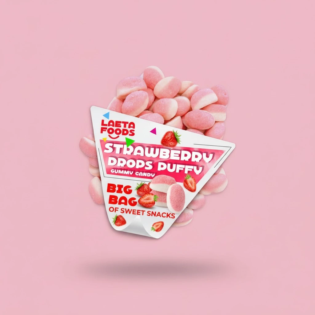 Strawberry Drops Puffy Gummies | 1 Pound Bag | Soft Candy | Chewy Pink Treats