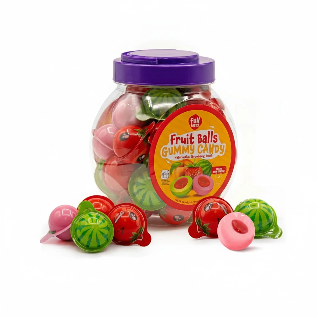 Fruit Gummy Balls Mix - 19 Ounce Jar (30 Count) - Jelly Filled Gummies - Individually Wrapped Gummy Candy - Watermelon, Strawberry, Peach - Candy for Goody Bags by Funtasty