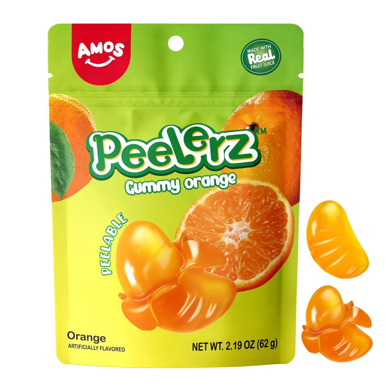 Amos 4D Gummy Peelable Orange Candy, Peelerz Gummy Orange, Fruit Snacks Resealable 2.19oz Bag Valentine's Day Gift Candy