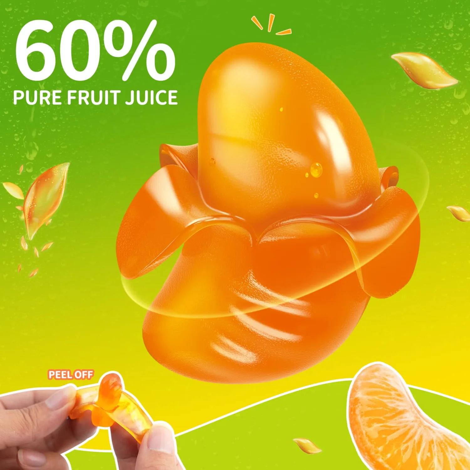 Amos 4D Gummy Peelable Orange Candy, Peelerz Gummy Orange, Fruit Snacks Resealable 2.19oz Bag Valentine's Day Gift Candy