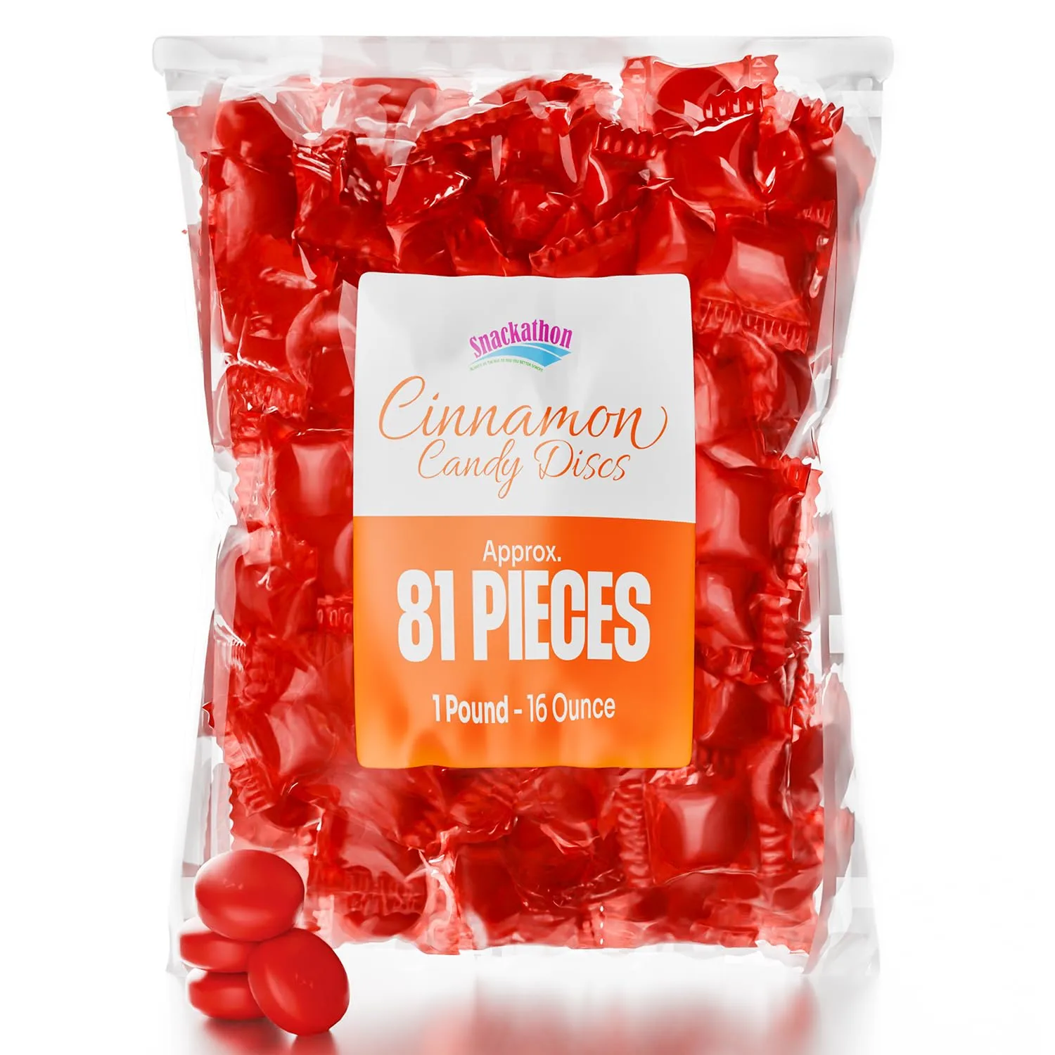 Snackathon Individually Wrapped Bulk Hard Candy Discs (1 Pound, Cinnamon)