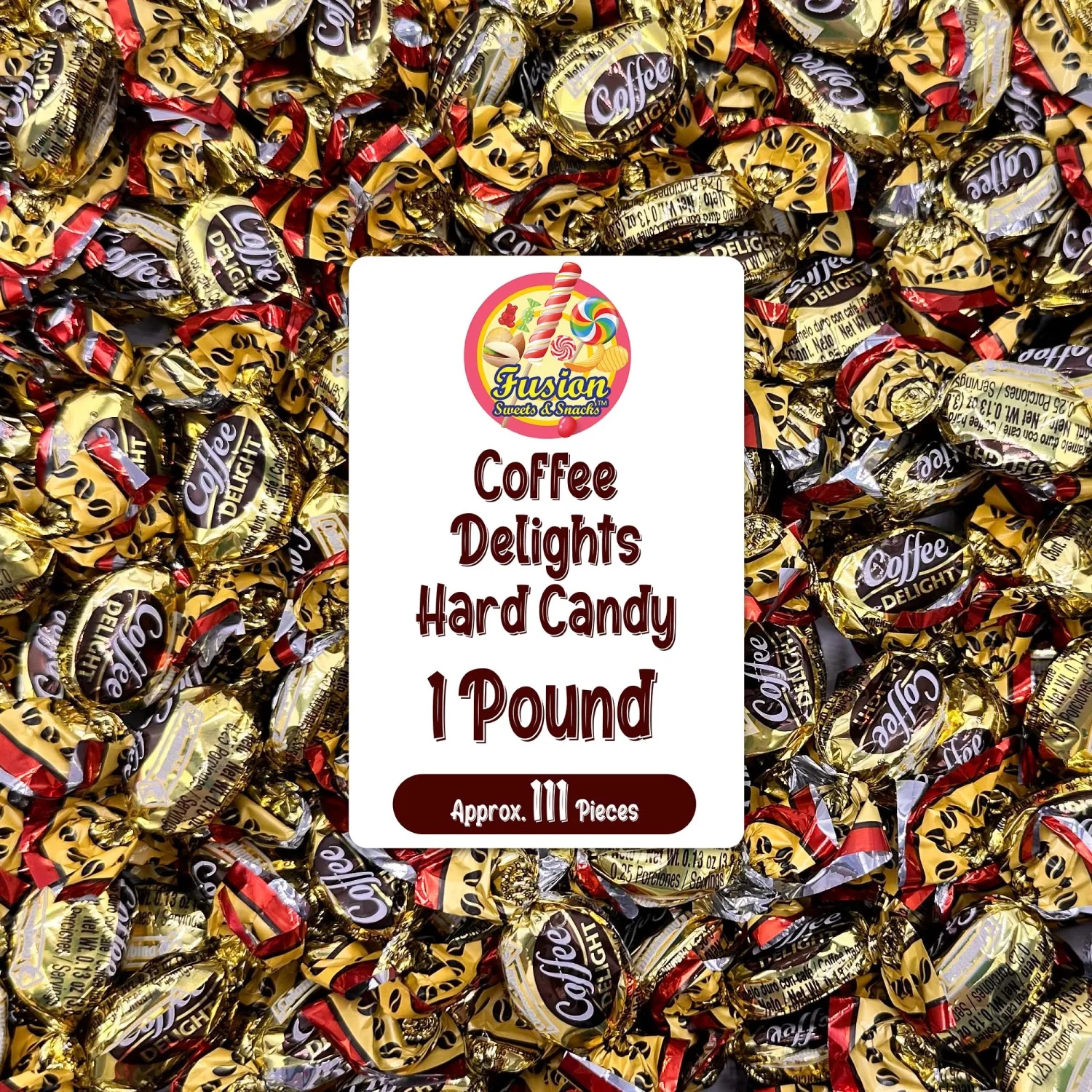 Coffee Delight - 1 Pound Bulk Bag - Coffee Candy Individually Wrapped - Hard Candy, Gluten Free Treat, Made With Real Beans