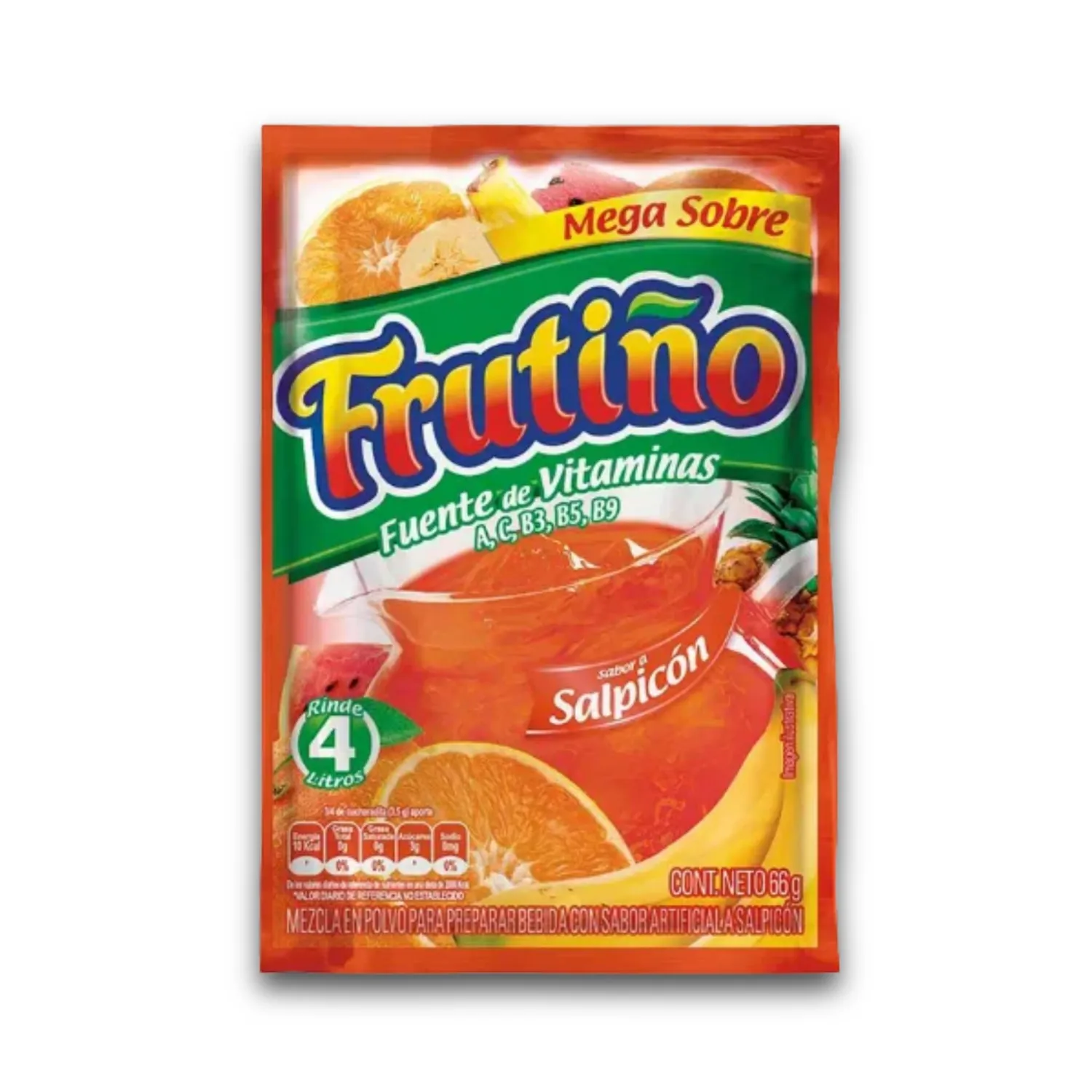 FRUTIÑO - Mezcla en Polvo para Preparar Bebidas con sabor a frutas - Rinde 2 litros - Caja de 20 Und - Powdered Drink Mix (Box of 20 Pouches, Makes 2lt/Pouch) - Refresco Instantáneo - Imported from Colombia. (salpicón)