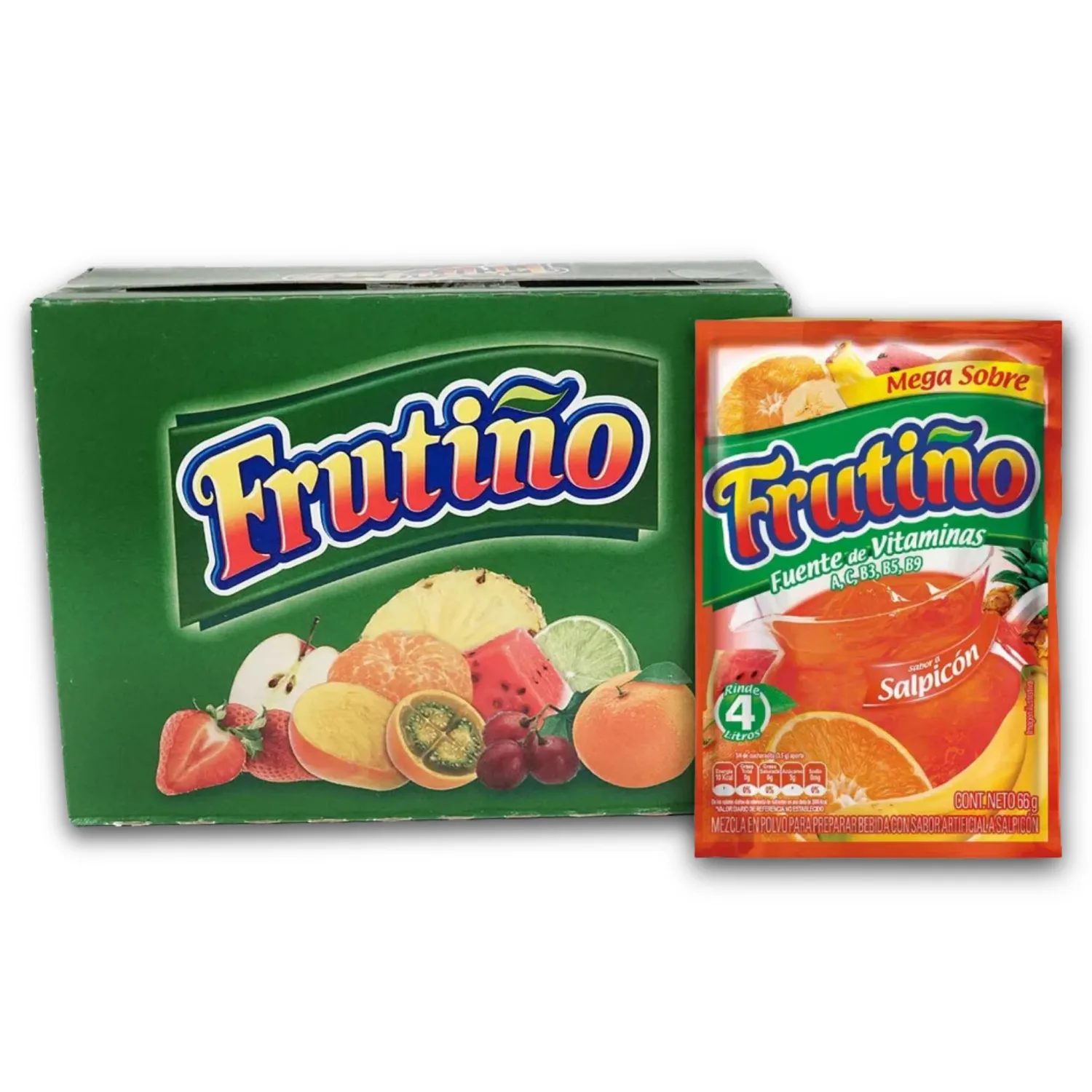 FRUTIÑO - Mezcla en Polvo para Preparar Bebidas con sabor a frutas - Rinde 2 litros - Caja de 20 Und - Powdered Drink Mix (Box of 20 Pouches, Makes 2lt/Pouch) - Refresco Instantáneo - Imported from Colombia. (salpicón)