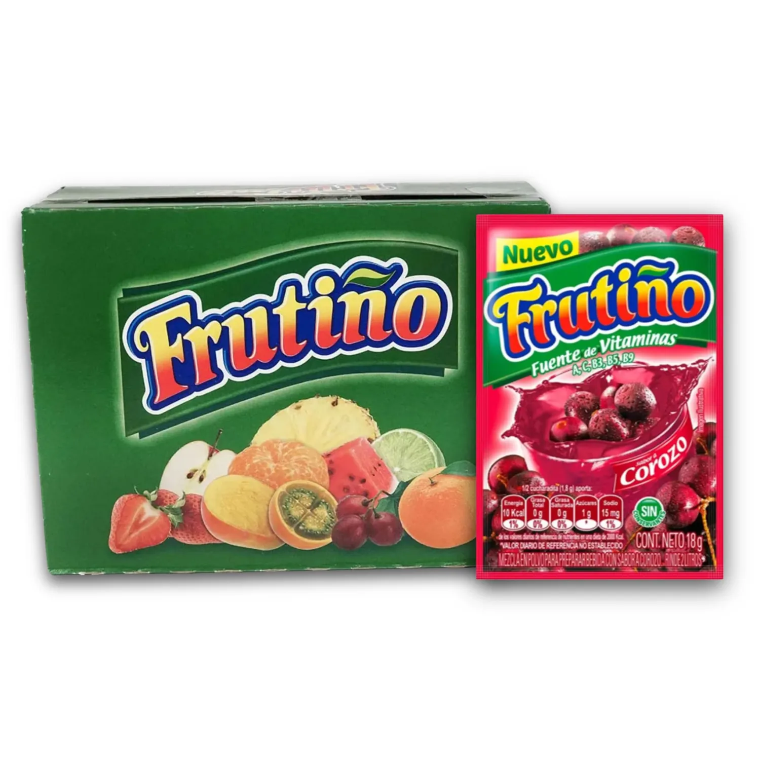 FRUTIÑO - Mezcla en Polvo para Preparar Bebidas con sabor a frutas - Rinde 2 litros - Caja de 20 Und - Powdered Drink Mix (Box of 20 Pouches, Makes 2lt/Pouch) - Refresco Instantáneo - Imported from Colombia. (Corozo)