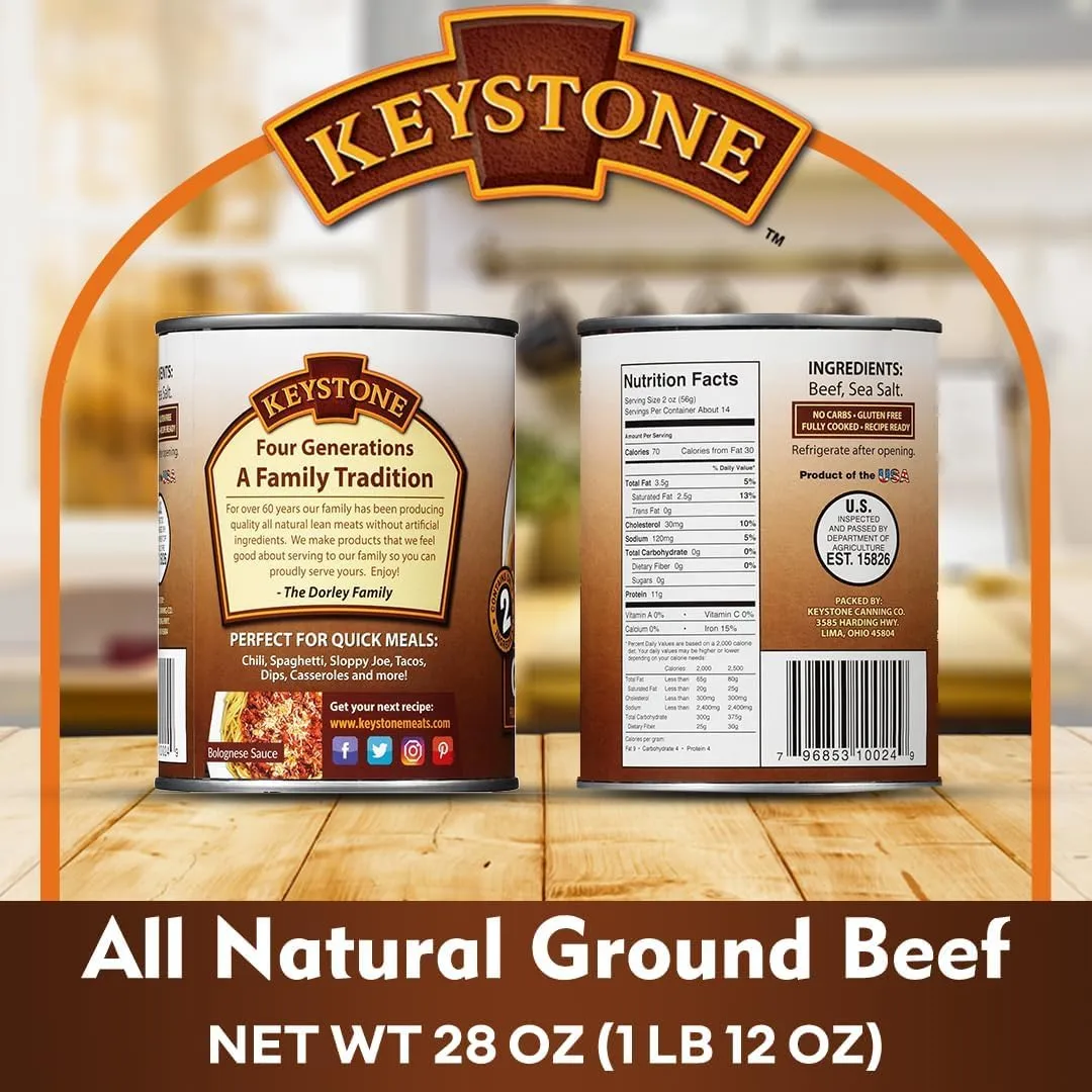 Keystone Canned Meats Variety Pack With Keystone Ground Beef and Keystone Beef. Convenient Shopping For 2 Popular Canned Meat Selections In 1 Order. Surprisingly Delicious!