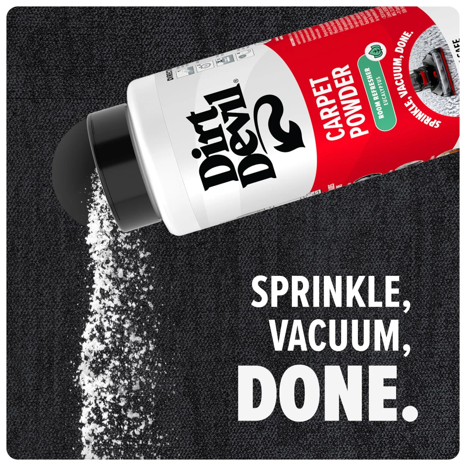 Dirt Devil Carpet Powder, 32 oz, Room Refresher and Odor Eliminator, Eucalyptus Scent, Vacuum Cleaner Safe, For Use on Carpets, Rugs, Upholstery and More, Carpet Freshener Powder for Home Use