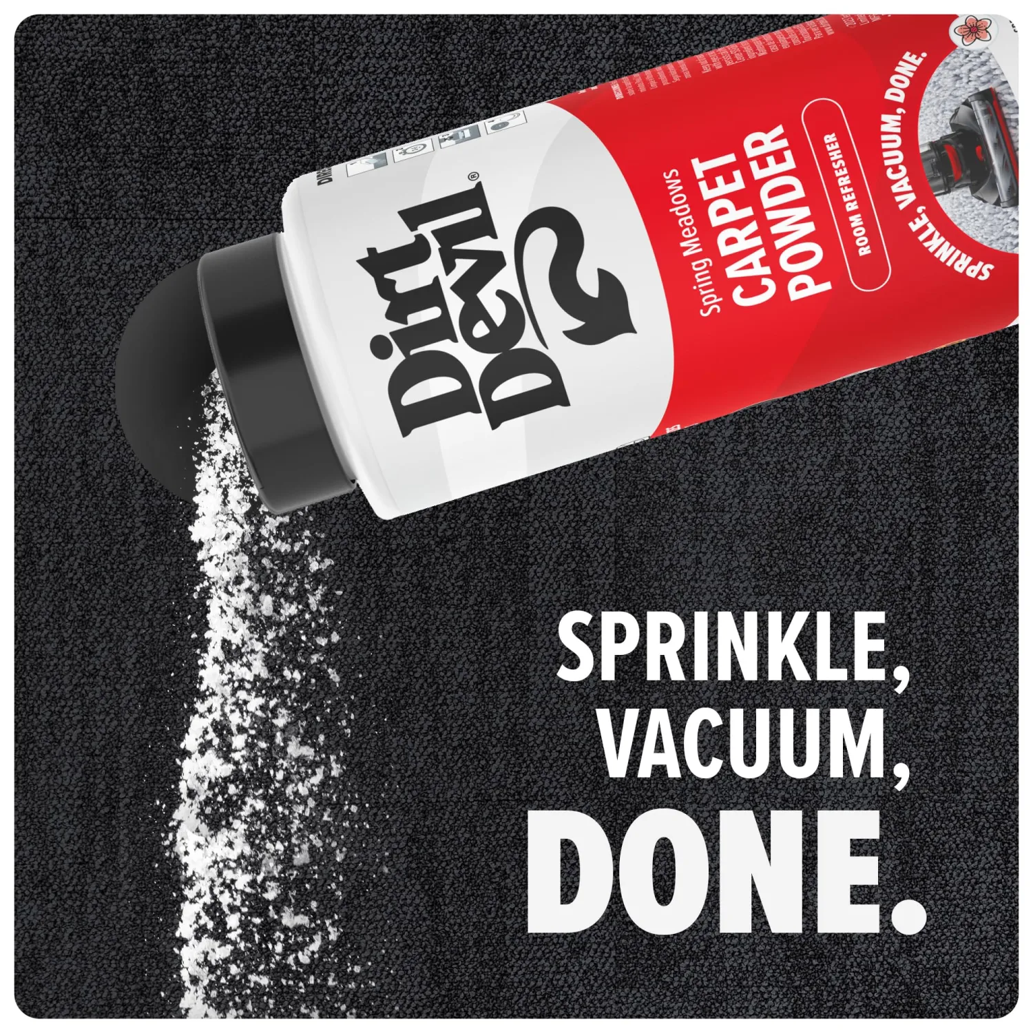 Dirt Devil Carpet Powder, 32 oz, Room Refresher and Odor Eliminator, Spring Meadows Scent, Vacuum Cleaner Safe, For Use on Carpets, Rugs, Upholstery and More, Carpet Freshener Powder for Home Use