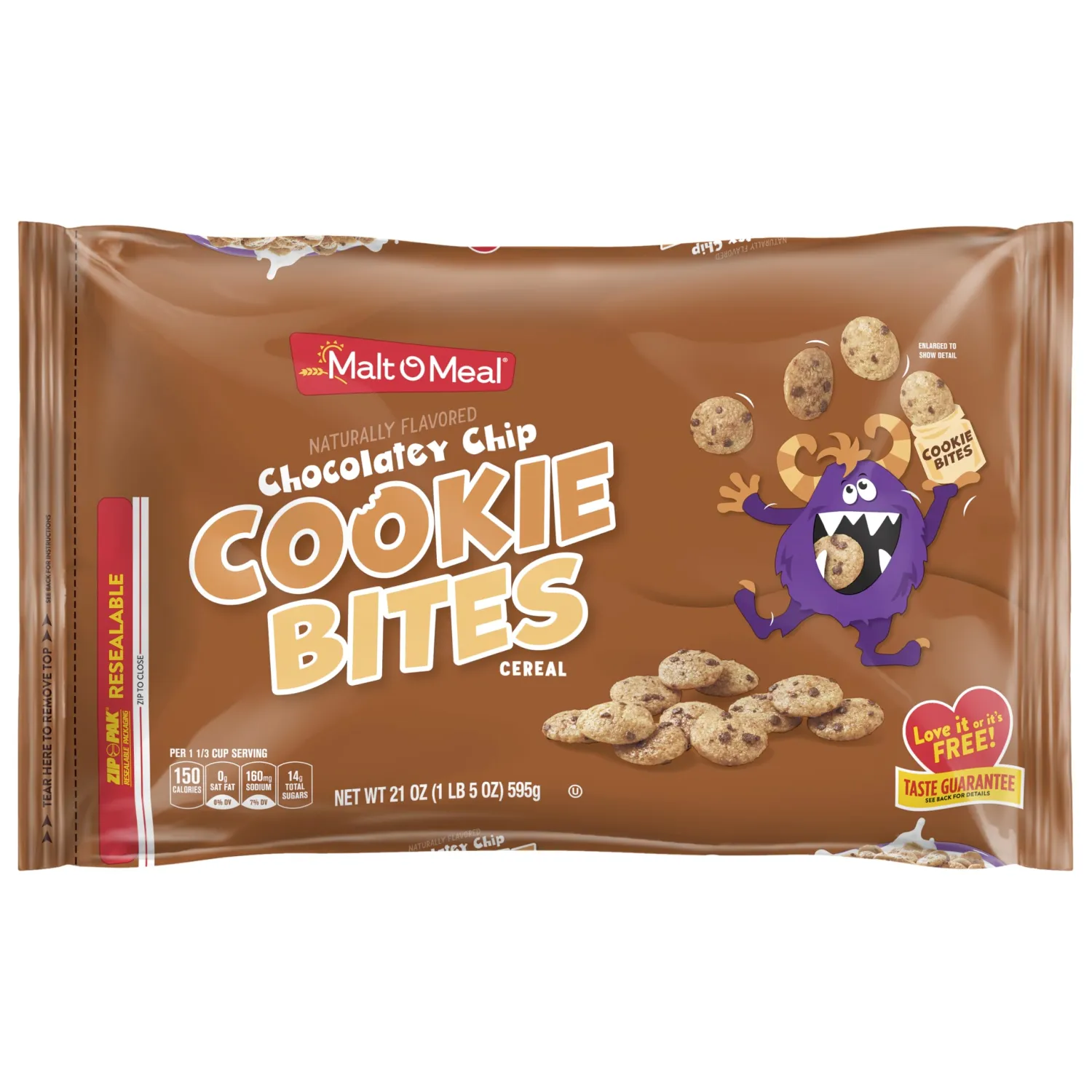 Malt-O-Meal Chocolatey Chip Cookie Bites Kids Breakfast Cereal, Family Size Bulk Bagged Cereal, 21 Ounce - 1 count