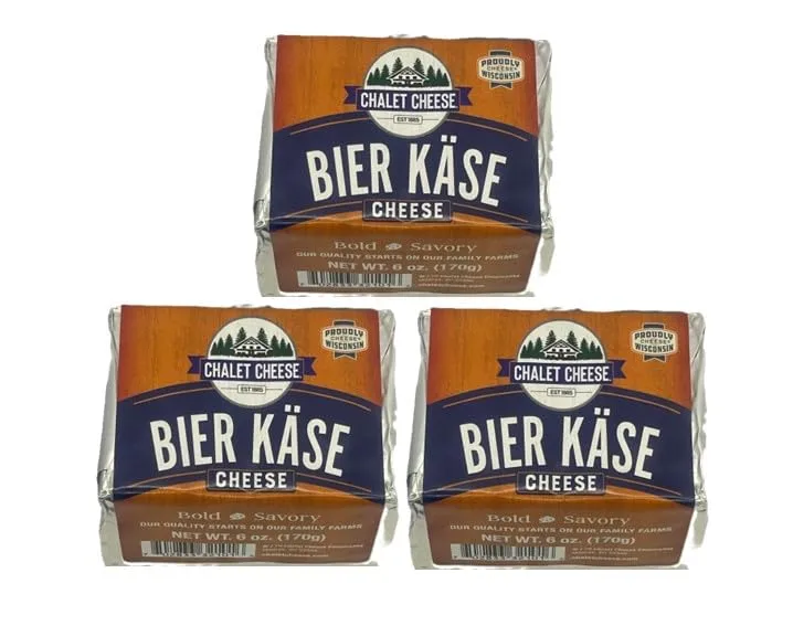 Chalet Cheese Bier Käse – Bold & Creamy Wisconsin Beer Cheese, Semi-Soft, Full-Flavored, 8oz (Bier Käse 3PK)