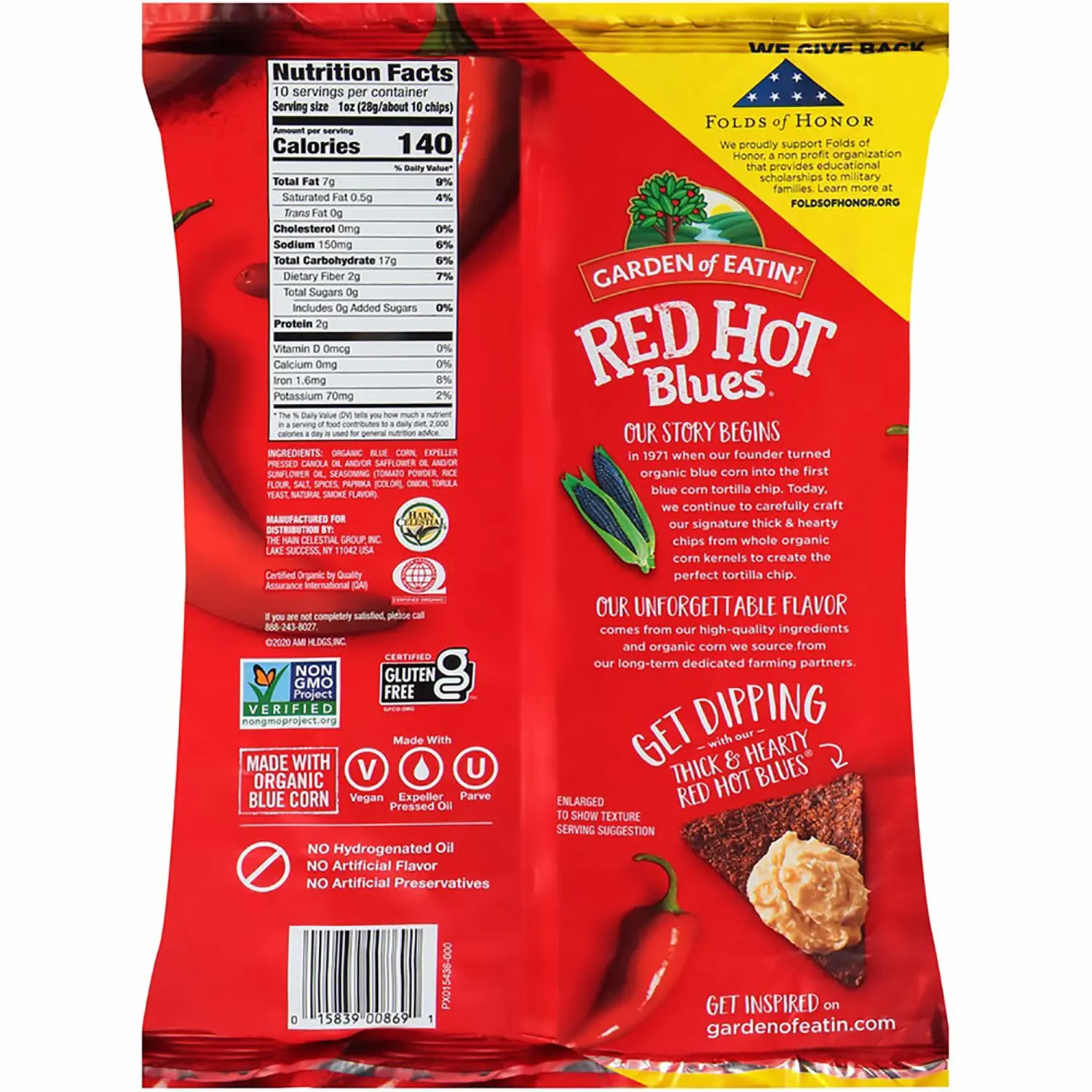 Garden of Eatin' Red Hot Blues Corn Tortilla Chips 10 oz (Pack of 2)