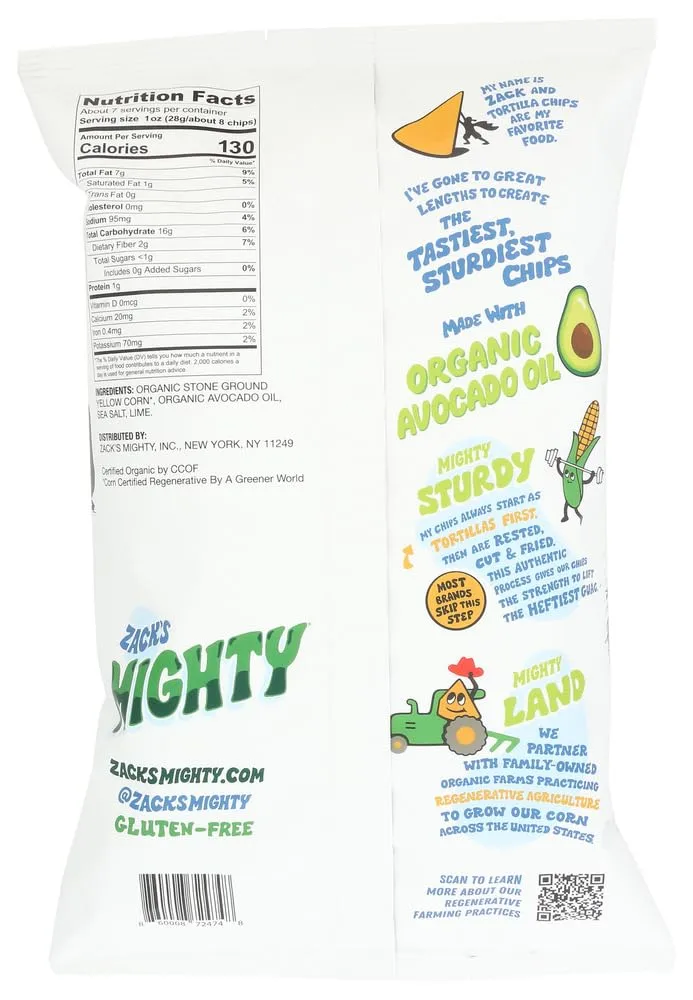 Zack's Mighty Organic Avocado Oil Tortilla Chips - Sea Salt, 7.5 OZ