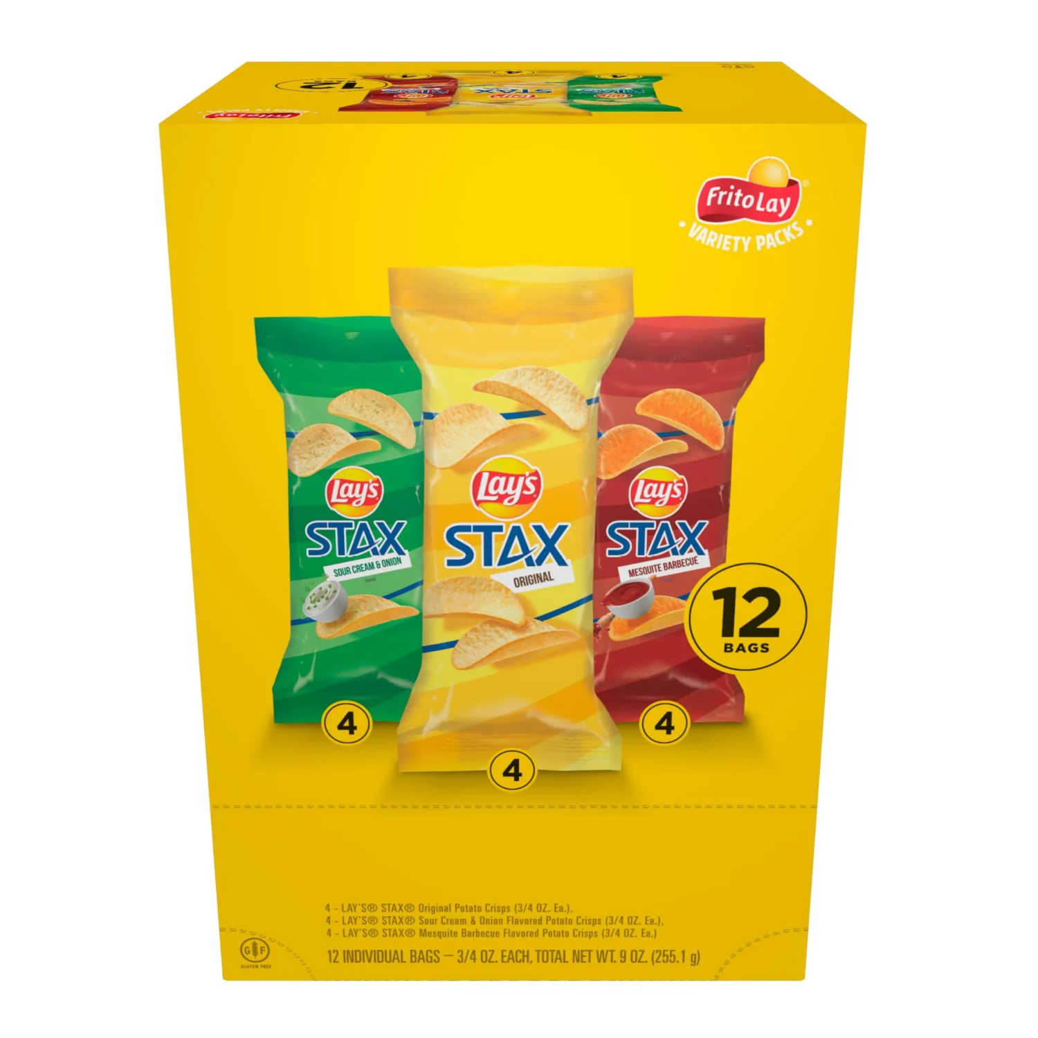 Lay’s Stax Potato Crisps Chips, Variety Pack, Gluten Free, 0.75 Oz Canisters, 12 Pack