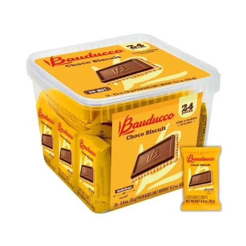 Bauducco Choco Biscuit Cookies,15.2 oz (Pack of 24) - Crispy & Delicious Chocolate Cookies, Individually Wrapped for Snacks, Dessert & Lunch Boxes - 2 Cookies per Pack