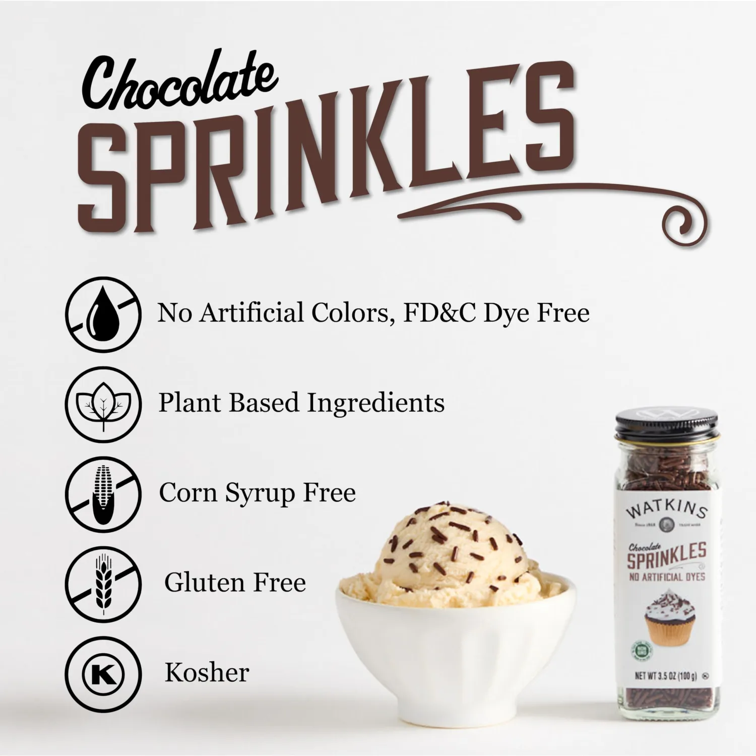 Watkins Chocolate Decorating Sprinkles, No Artificial Dyes, Kosher, 3.5 Ounce, 1-Pack
