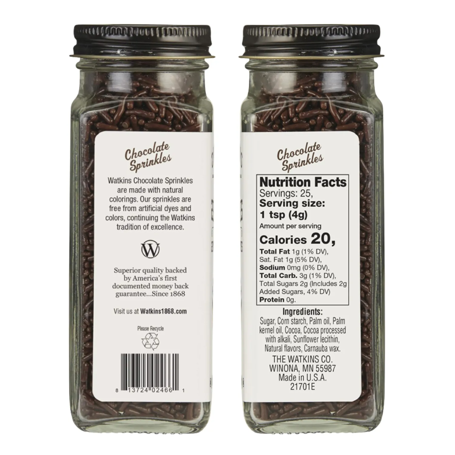 Watkins Chocolate Decorating Sprinkles, No Artificial Dyes, Kosher, 3.5 Ounce, 1-Pack