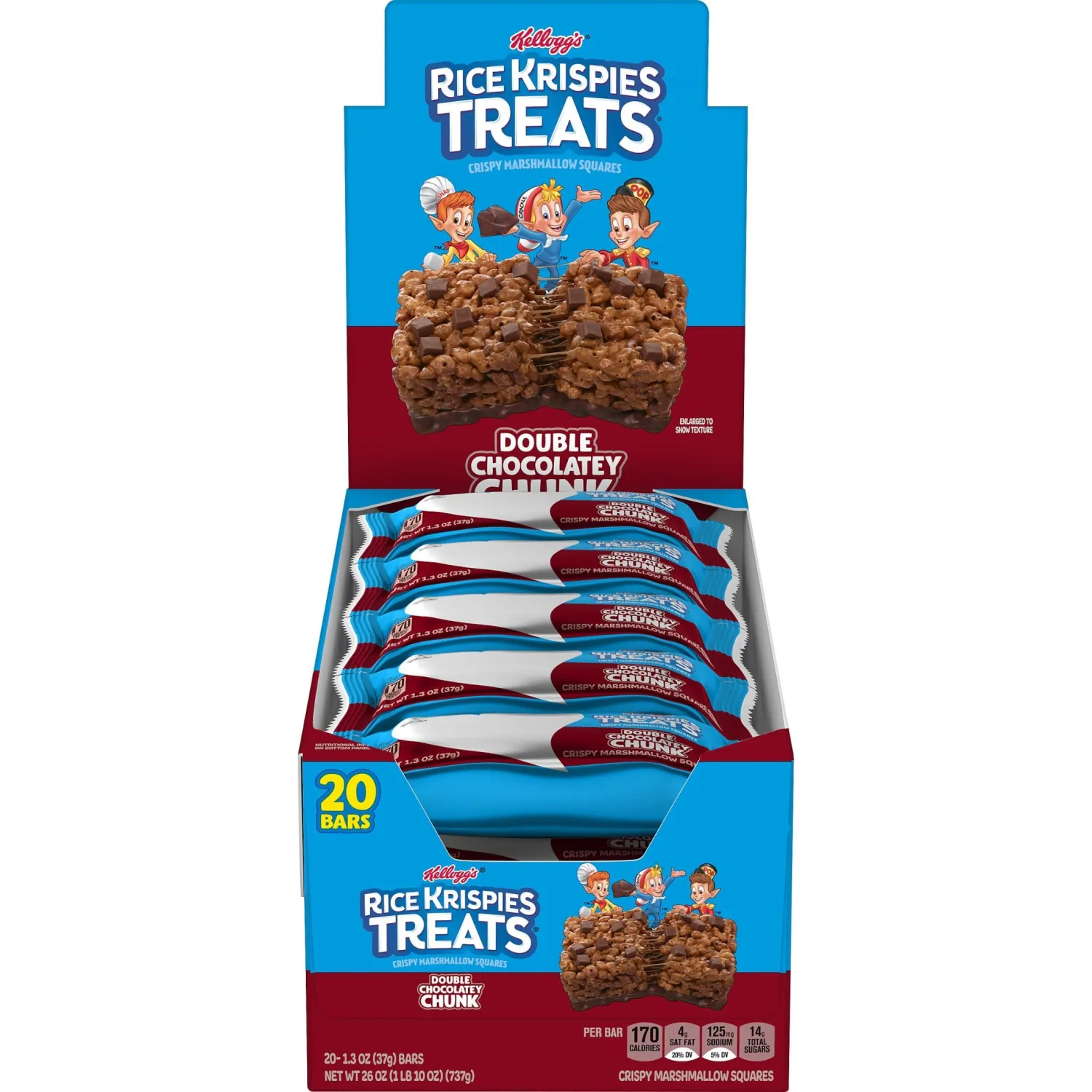 Rice Krispies Treats Marshmallow Snack Bars, Kids Snacks, School Lunch, Double Chocolatey Chunk, 26oz Box (20 Bars)
