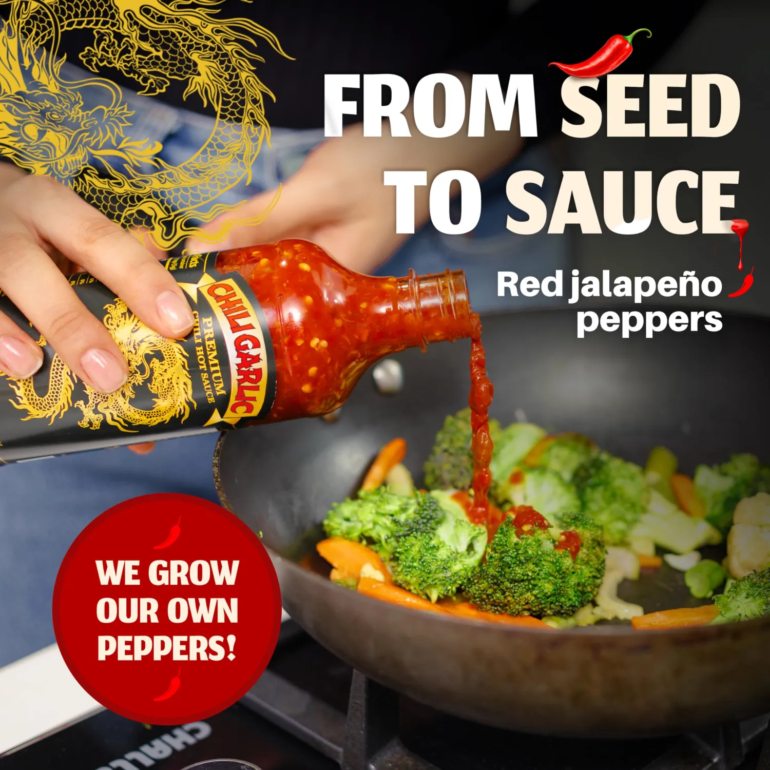 Underwood Ranches Limited Edition Dragon Chili Garlic Sauce - Hot Sauce, Perfect for Spicing Up Any Dish! - Made from Red Jalapeno Peppers That Started the Sriracha Movement, 18 oz - 1 Pack