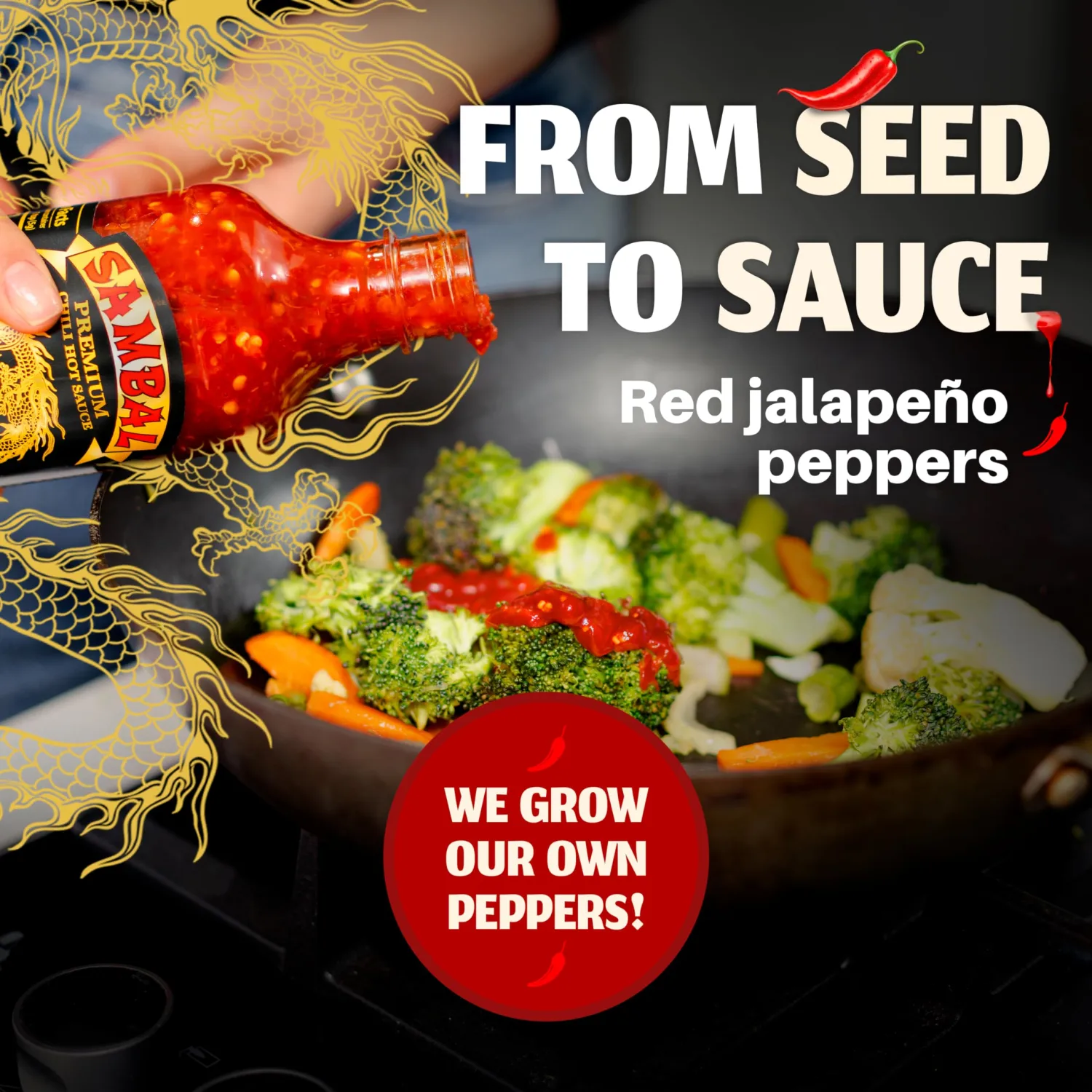 Underwood Ranches Limited Edition Dragon Sambal Sauce - Hot Sauce, Perfect for Spicing Up Any Dish! - Made from Red Jalapeno Peppers That Started the Sriracha Movement, 18 oz - 1 Pack