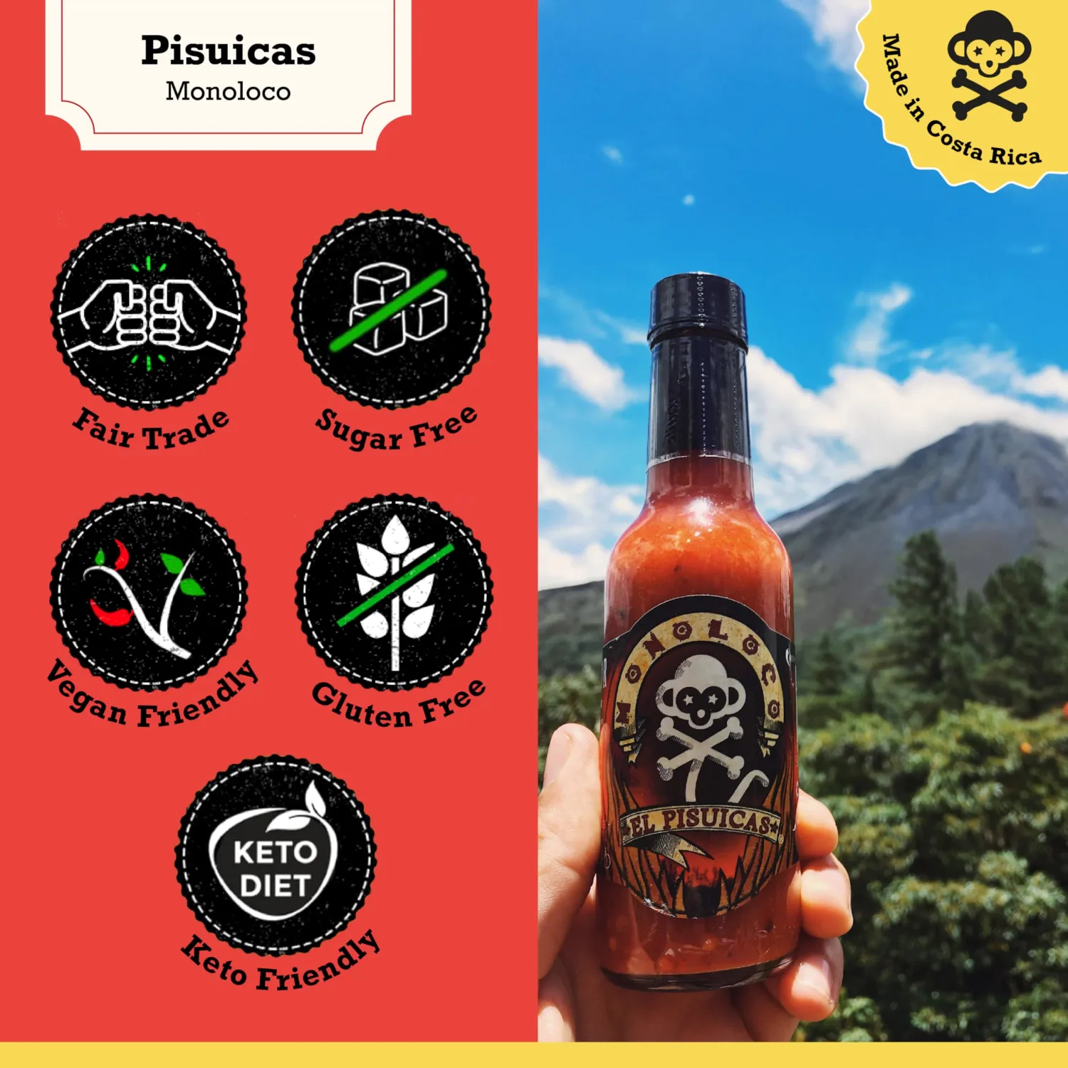 Chile Monoloco Costa Rican Hot Sauce Individual Bottle Chile El Pisuicas (The Devil) 150ml / 5oz