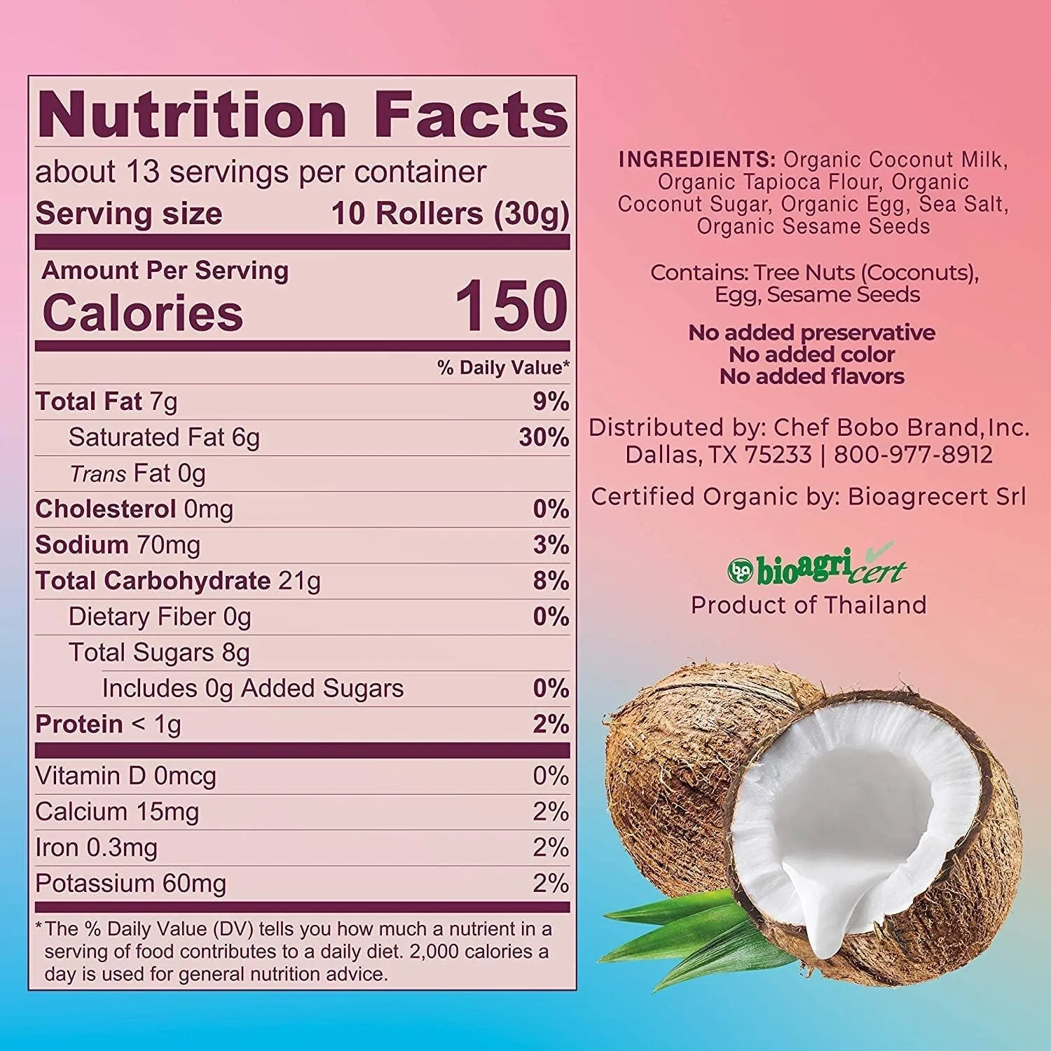 Ava Organic Coconut Crispy Rollers (14.1 Ounce)