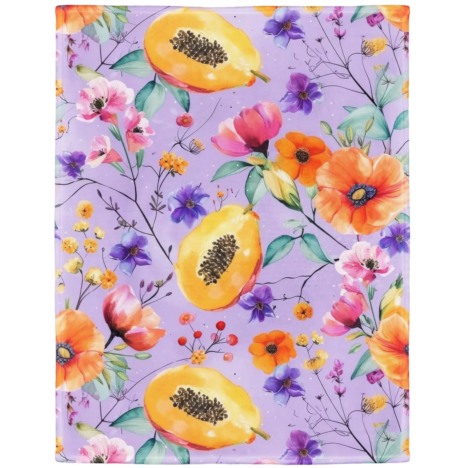 Papaya Pattern Throw Blanket, Decorative Fleece Blanket with Fresh Fruit Design, Super Soft and Lightweight, Gifts for Women Girls Kids, 50" x 60"