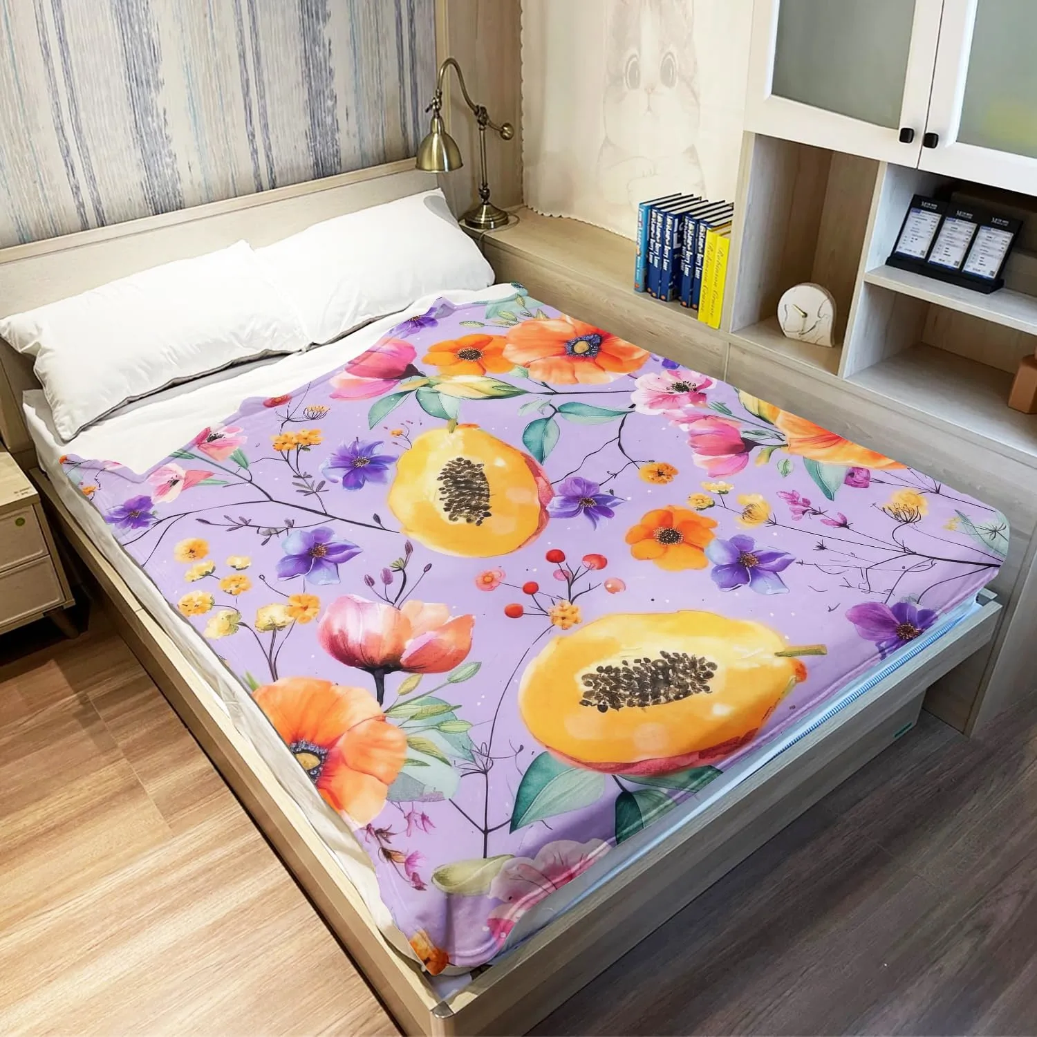 Papaya Pattern Throw Blanket, Decorative Fleece Blanket with Fresh Fruit Design, Super Soft and Lightweight, Gifts for Women Girls Kids, 50" x 60"