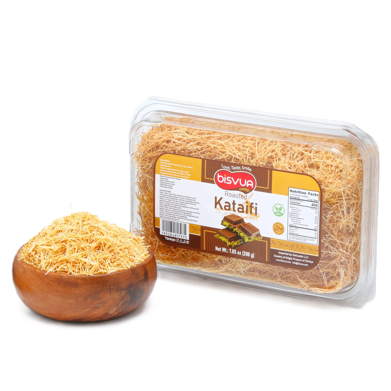BISVUA Premium Roasted Kataifi 200g (7.1 oz) – Golden Toasted Shredded Fillo Dough for Dubai Chocolate Bars, Pistachio Cream Recipes, Kunafa, Knafeh & Crunchy Dessert Creations
