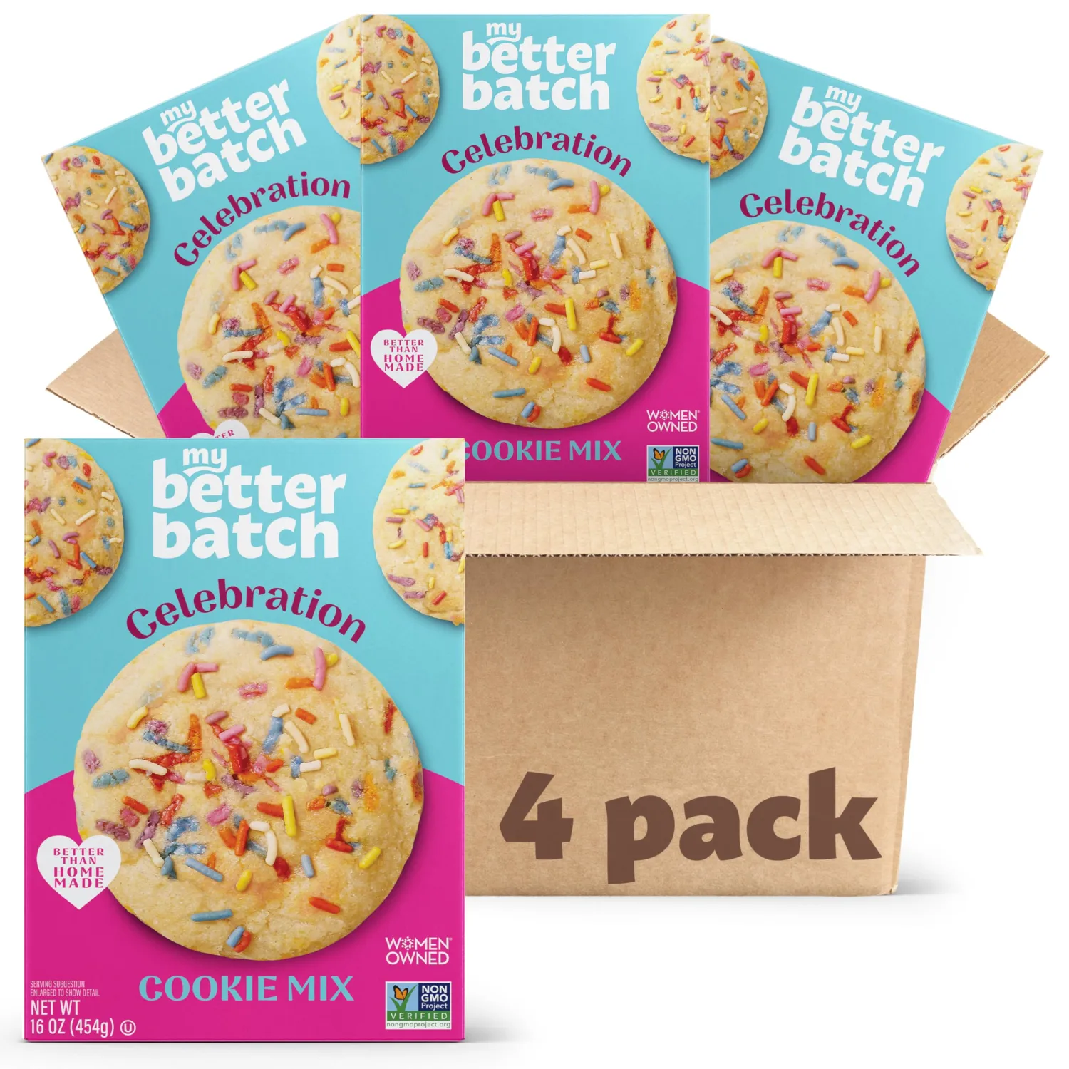 My Better Batch Celebration Cookie Mix, Gourmet Baking Mix for Homemade Taste, 4 Pack (Makes 64 Cookies Total)