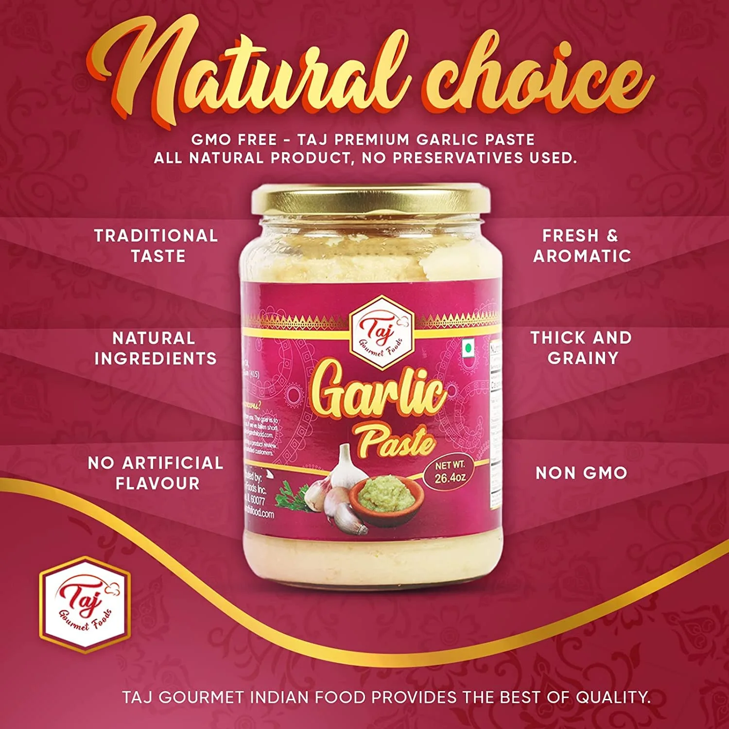 TAJ Garlic Paste | Fresh Garlic Cooking Paste | 300g (10.5oz)