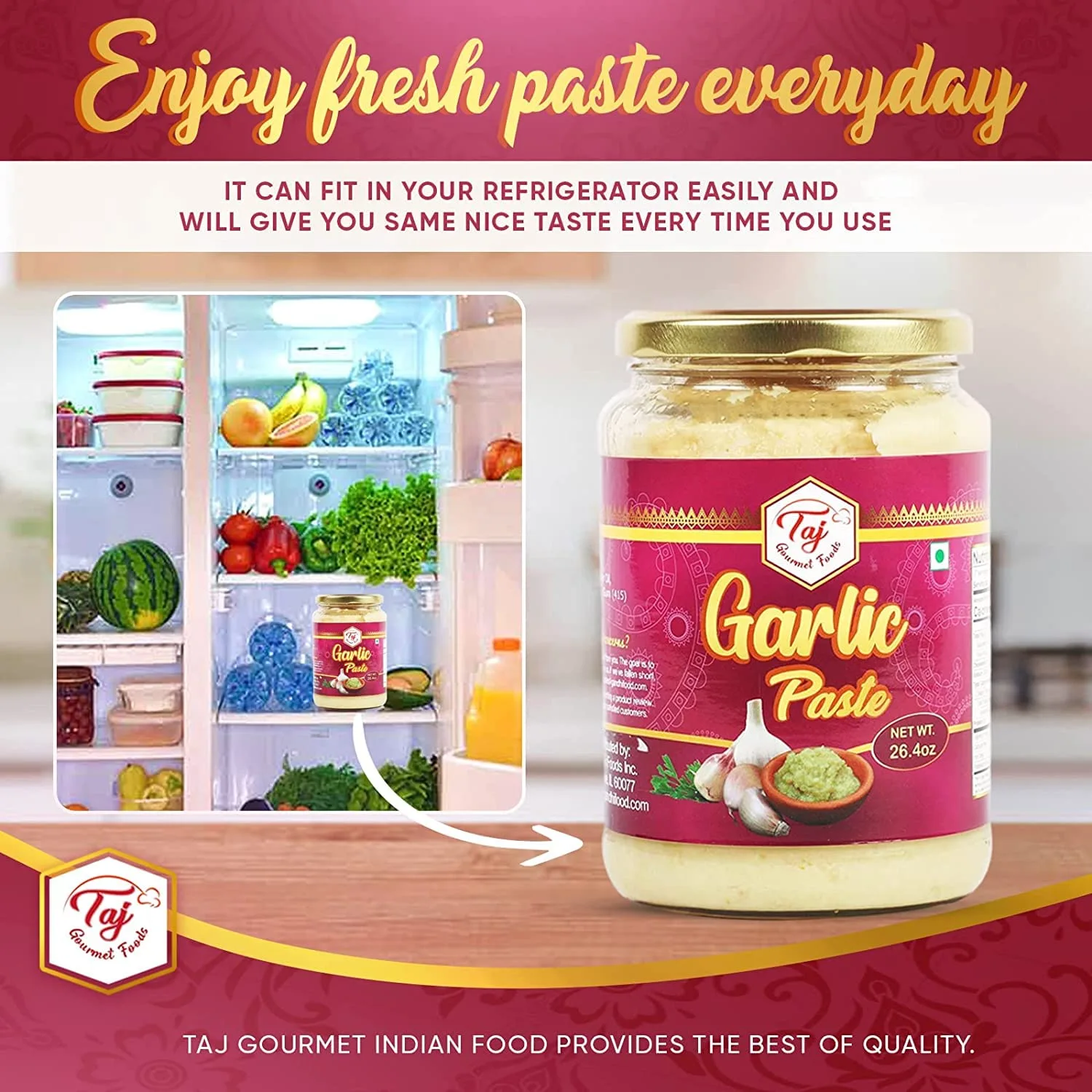 TAJ Garlic Puree | Fresh Garlic Cooking Puree | 300g (10.5oz)