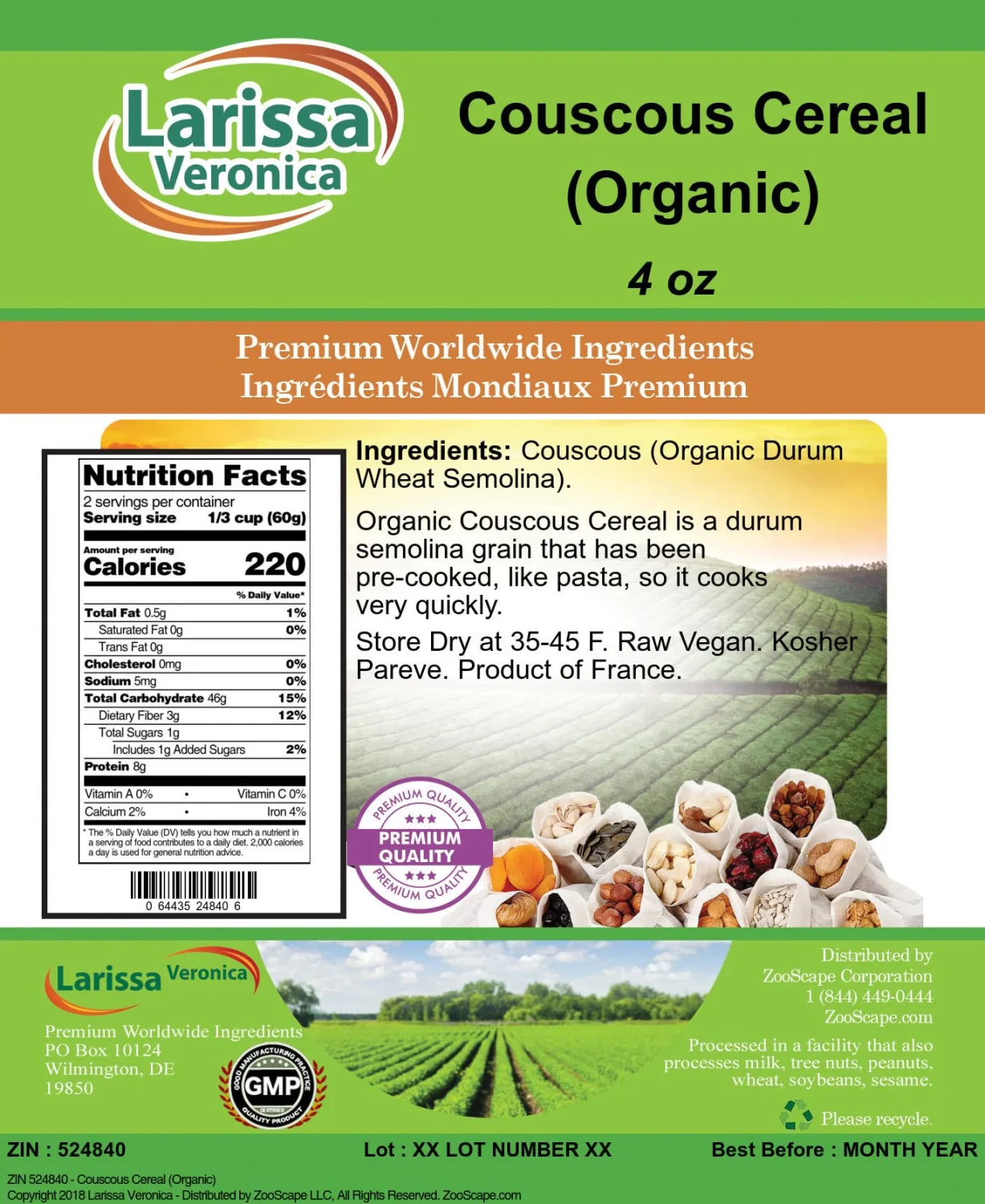 Couscous Cereal (Organic) (4 oz, ZIN: 524840)