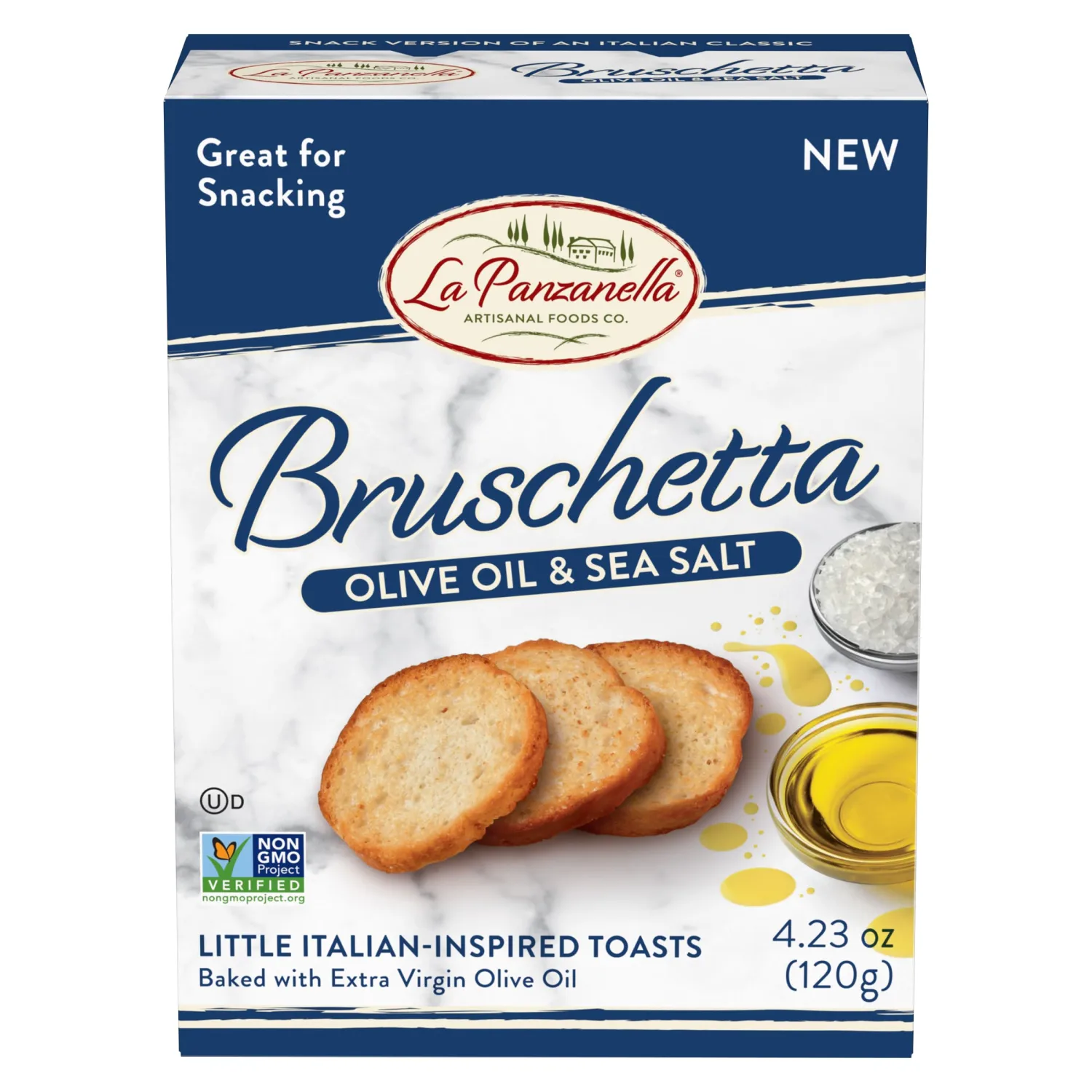 La Panzanella Olive Oil and Sea Salt Bruschetta Crackers - Italian-inspired Toasts, Made with Non-GMO Project Verified Ingredients, For Soups, Dips, Spreads or Snacks, 4.23oz (120g)