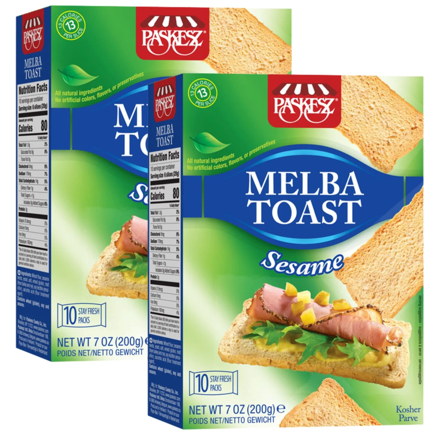 Snacktery Sesame Melba Toast Crackers - All Natural Thin and Crispy Flatbread Crackers - Classic Mini Toasts for Dips, Spreads, Salads - Tostadas Melba - 7 Oz, Pack of 2