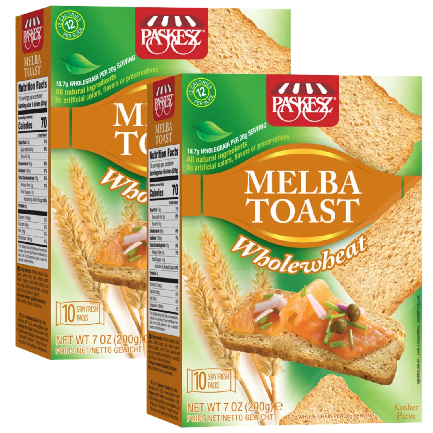 Snacktery Whole Wheat Melba Toast - All Natural Thin and Crispy Melba Toast Crackers - Classic Mini Toasts for Dips, Spreads, Salads - Tostadas Melba - 7 Oz, Pack of 2