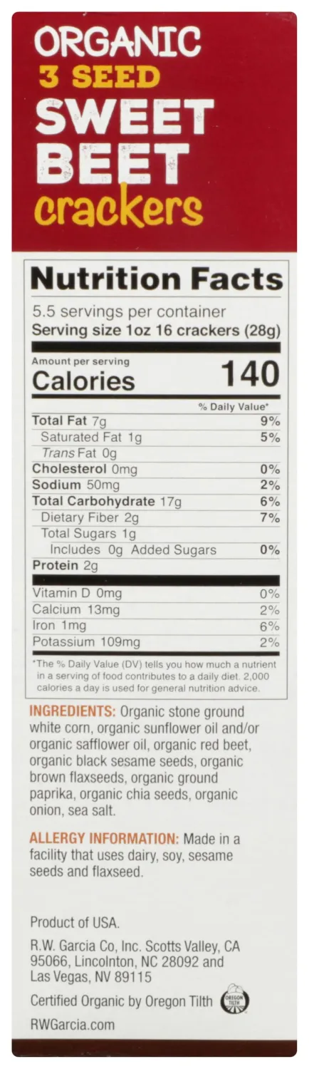RW GARCIA Organic Sweet Beet Crackers, 5.5 OZ