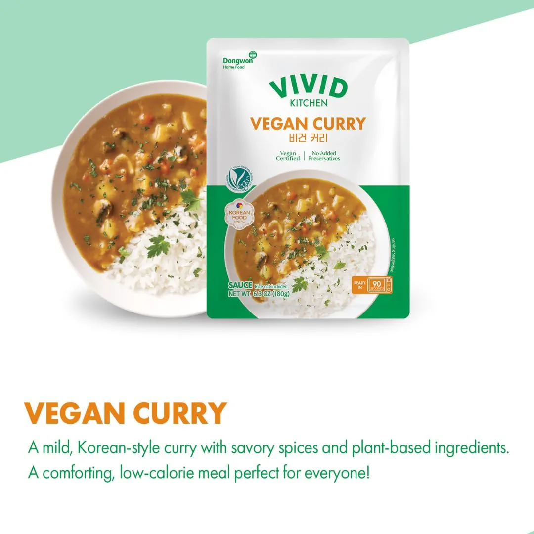VIVID KITCHEN Vegan Sauce – 4 Bold, Plant-Based Sauces (Curry Sauce, Spicy Curry, Ragu, Jjajang) – No Animal Ingredients, Cholesterol-Free, Keto-Friendly, Ready-to-Eat in 90 Seconds! (3Packs) (Vegan Curry Sauce)