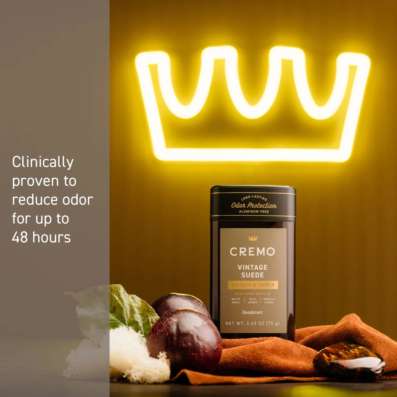 Cremo Vintage Suede Aluminum Free Deodorant for Men, 48-hour Long Lasting Odor Protection, 2.65oz