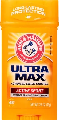 Arm & Hammer Ultra Max Invisible Solid Wide Stick Antiperspirant Deodorant, Active Sport, 2.6 Ounce