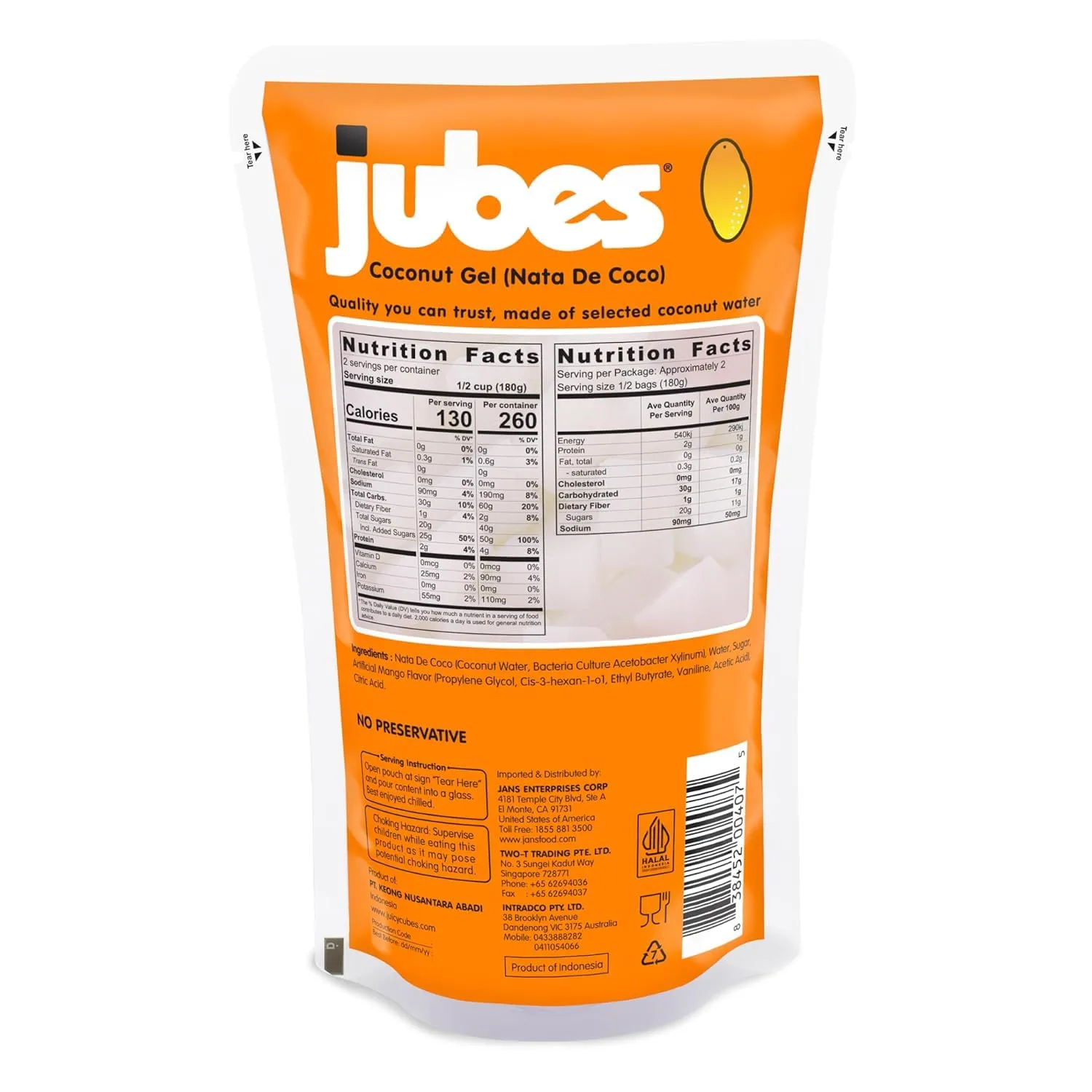 Jubes Mango Nata De Coco Jelly Cubes 12.7 oz - Mango Coconut Jelly Cubes for Sago - Coconut Gel in Syrup Toppings for Fruit Tea, Boba, Bubble Tea, Drinks, Desserts Yogurt, Ice Cream, Beverage