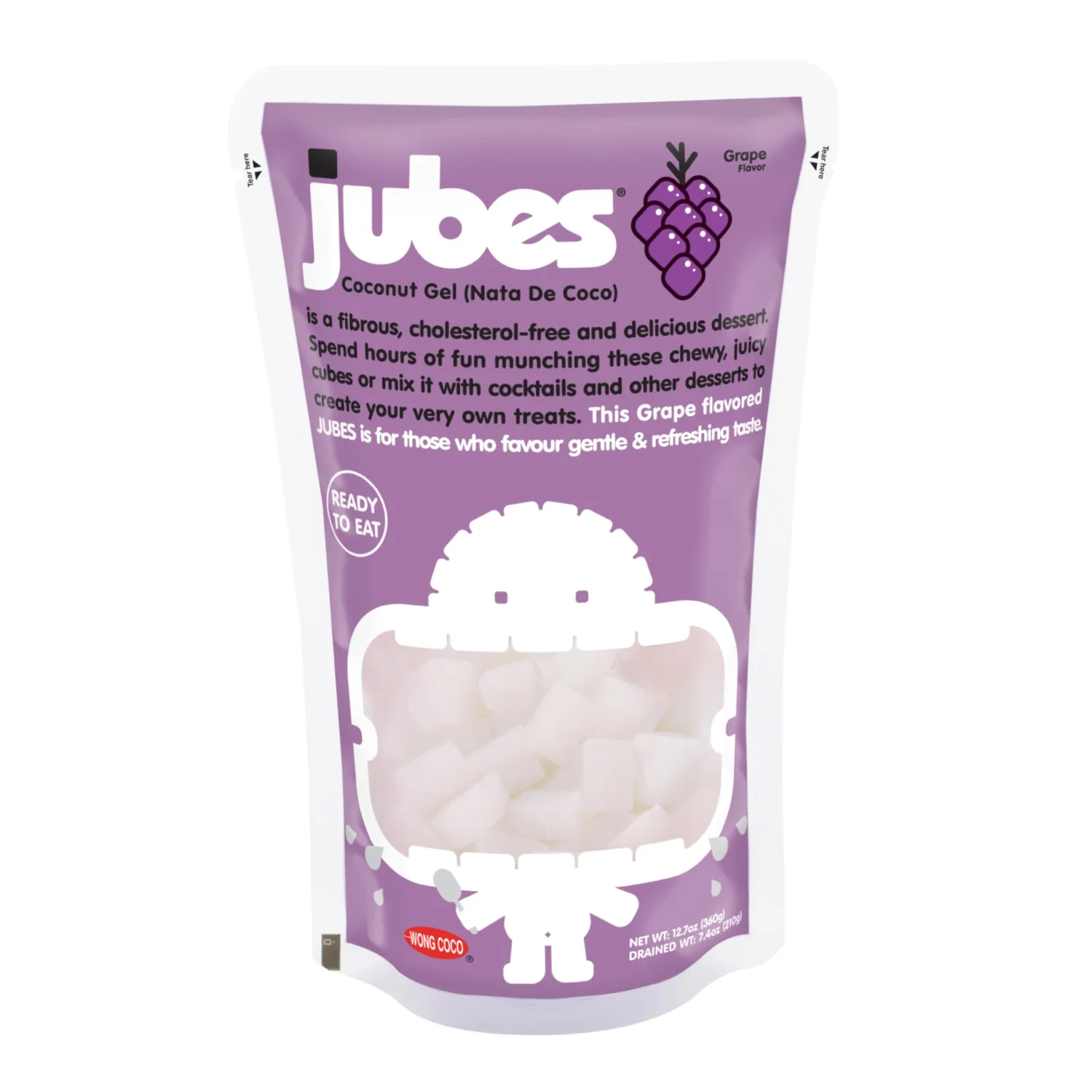 Jubes Grape Nata De Coco Jelly Cubes 12.7 oz - Grape Coconut Jelly Cubes for Sago - Coconut Gel in Syrup Toppings for Fruit Tea, Boba, Bubble Tea, Drinks, Desserts Yogurt, Ice Cream, Beverage