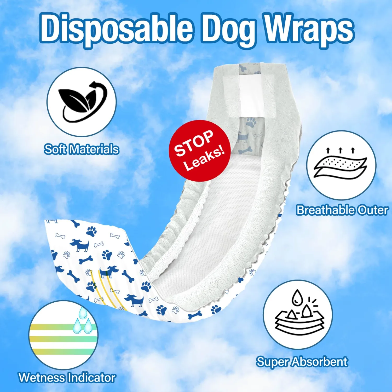 Pet Soft Male Dog Diapers - Disposable Male Dog Wraps Wetness Indicator, Puppy Diapers Male for Excitable Urination or Incontinence, 20pcs Small