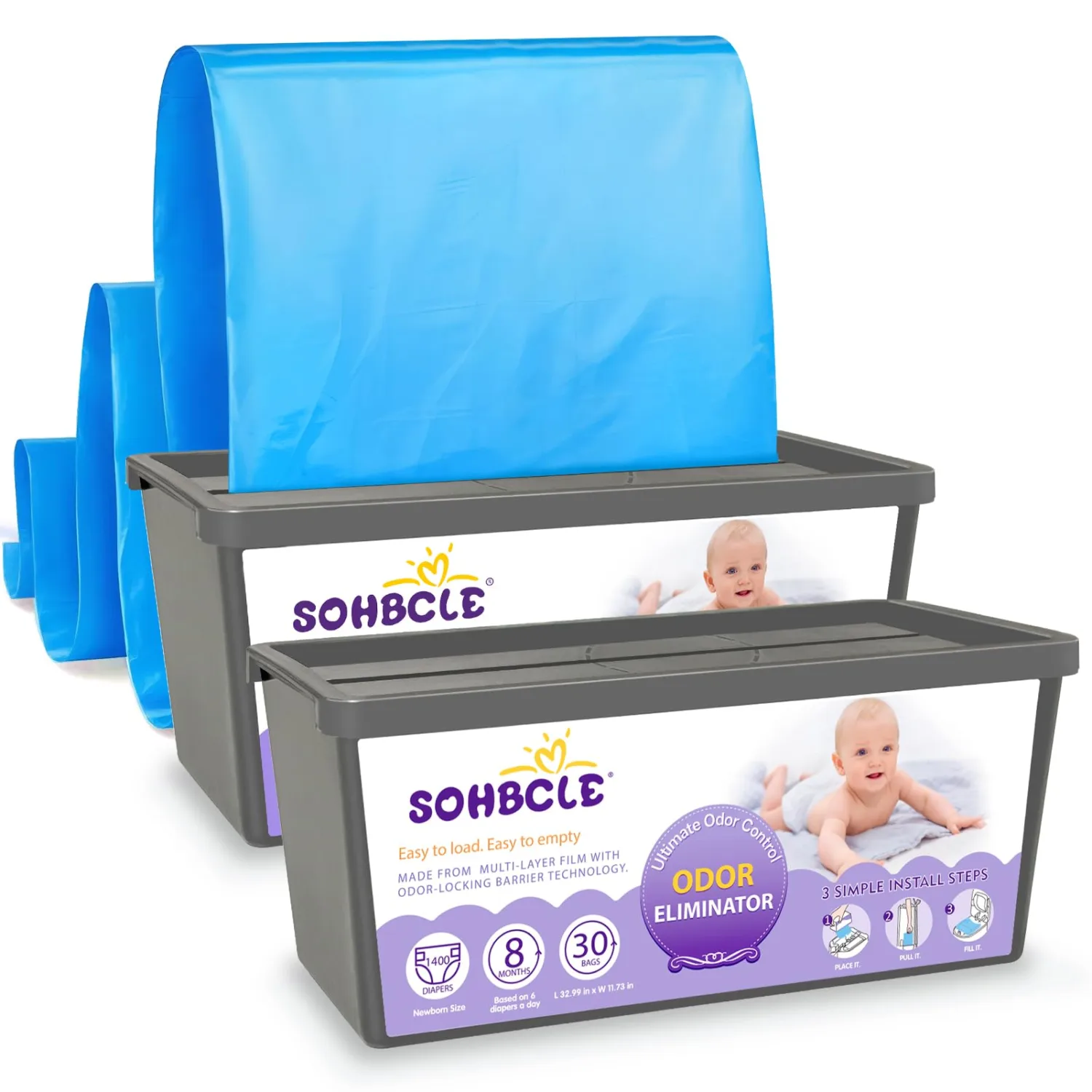 Refills Compatible with Genie Easy Roll Signature Diaper Pail and Platinum Diaper Pail, Upgraded 60 Bags Hold up to 2800 Newborn Diapers, Extra Thickness Powerful Odor Control, Plant Scented