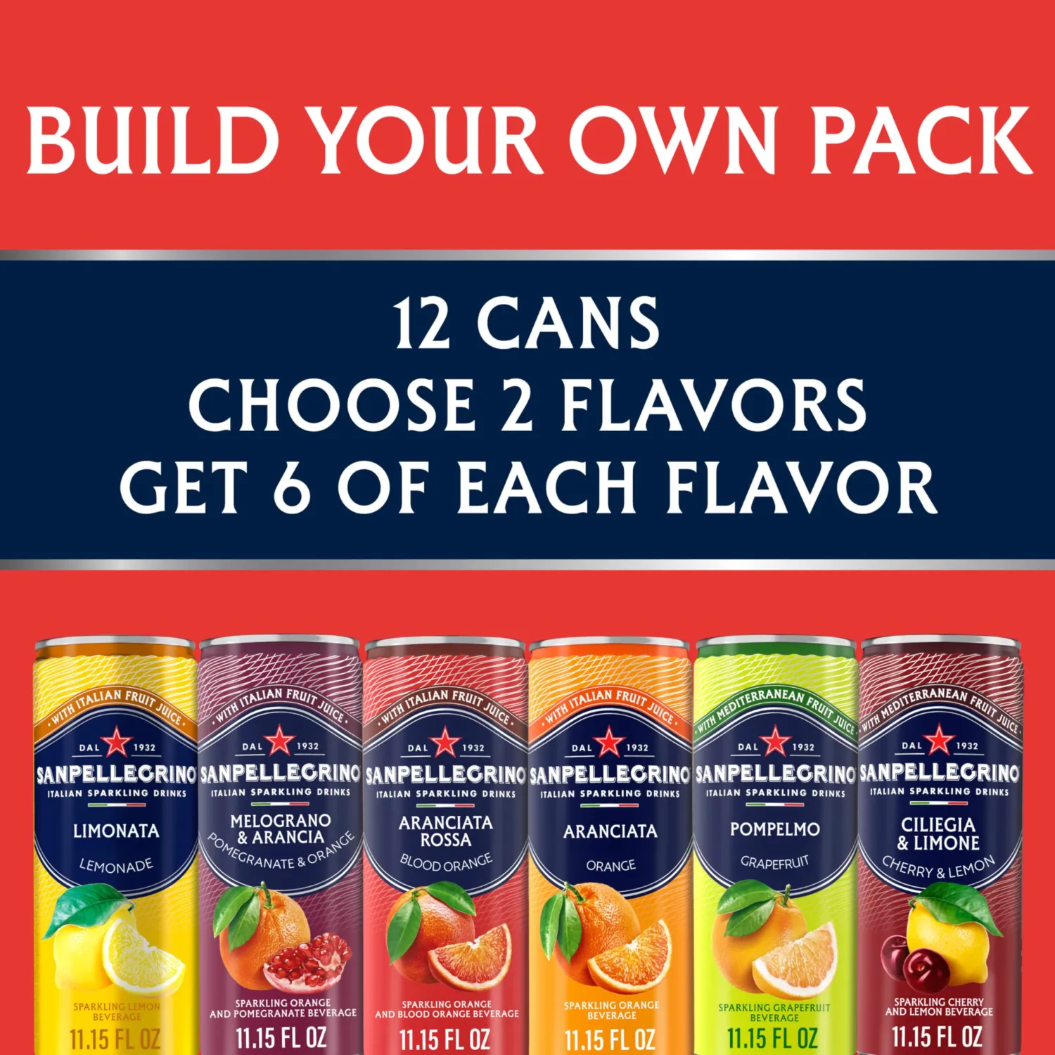 Sanpellegrino Italian Sparkling Drinks, Build Your Own Variety Pack, Sparkling Fruit Beverage, Made with Natural Flavors, 12-Pack