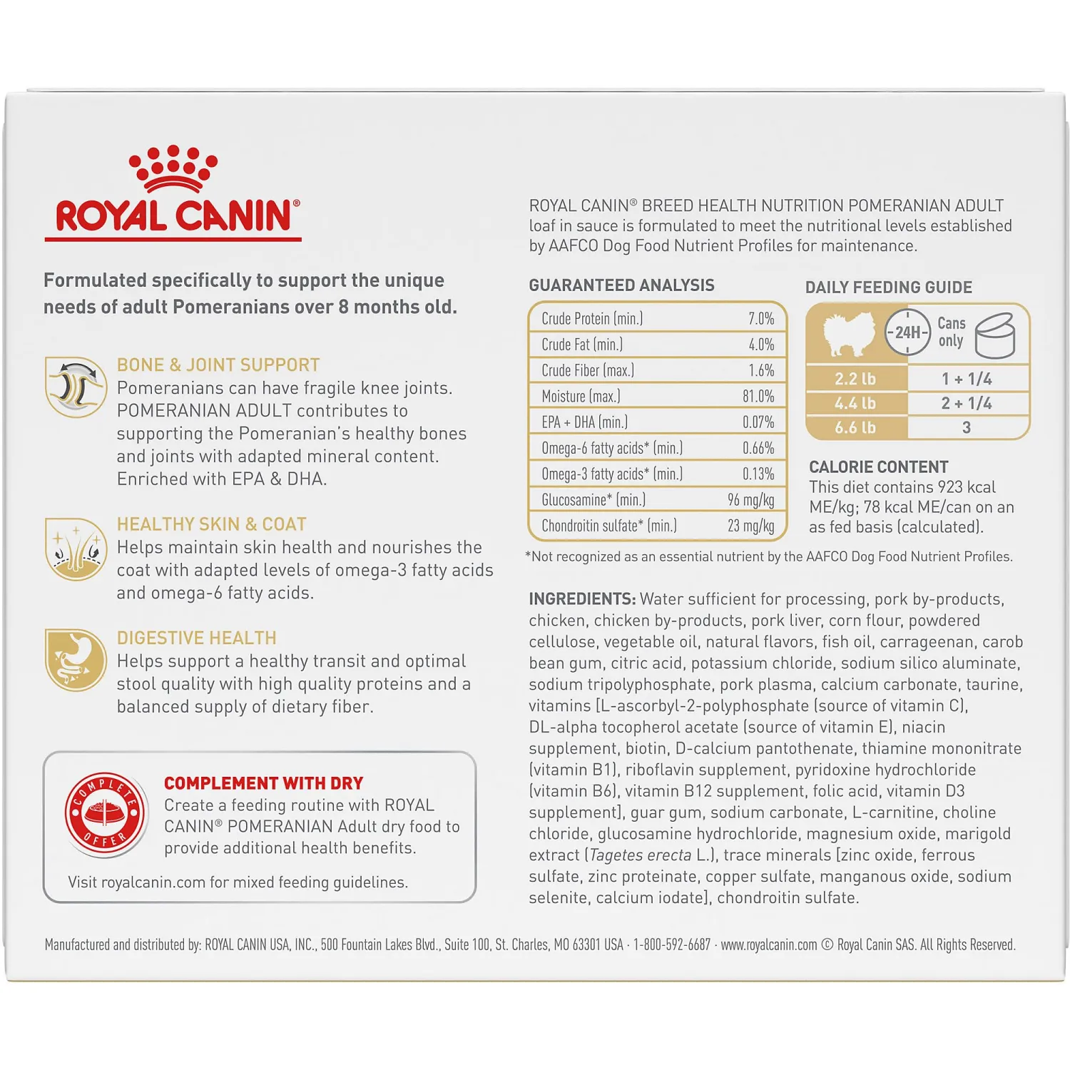 Royal Canin Pomeranian Adult Breed Specific Loaf in Sauce Canned Dog Food, 3 oz can (6-Pack)