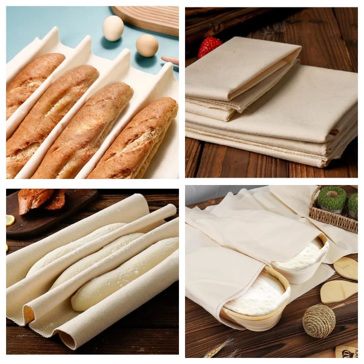 Cotton Bread Towels for Baking Sourdough - 17.7 x 29.5 inch Unbleached Bread Basket Flour Sack Towels for Proofing Cover Pastry Proofing Cloth for Baguettes, Loaves, Ciabatta