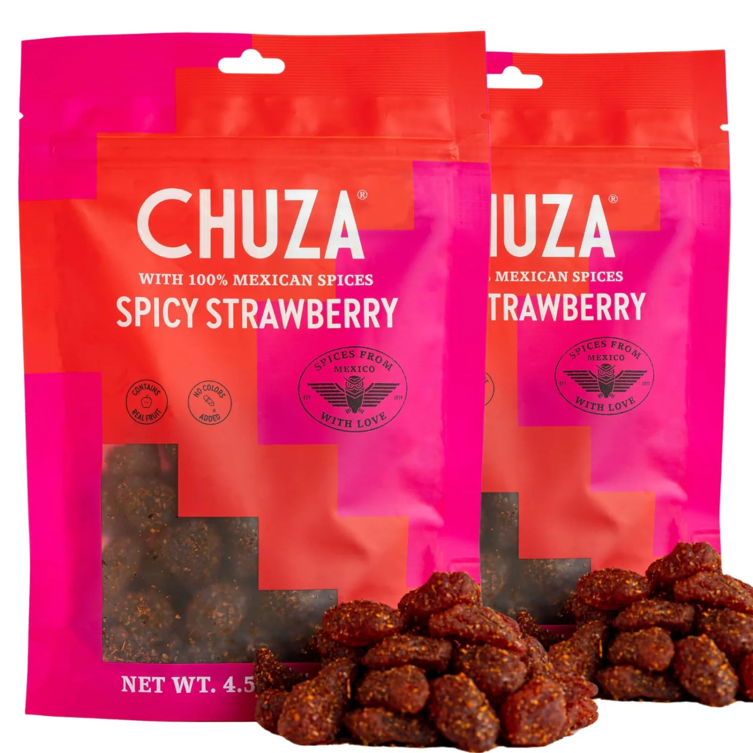 CHUZA Spicy Dried Strawberries, Mexican Snacks Chili Strawberry Dried Fruit, Spicy Mexican Candy for Adults and Children, Natural Dried Strawberries-2 Pack